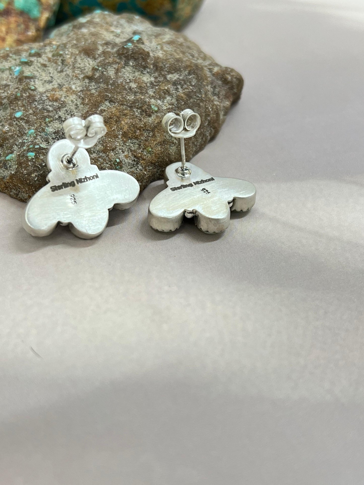 Handmade Sterling Silver Palomino Turquoise 4 Stone Post Studs with Signed Nizhoni