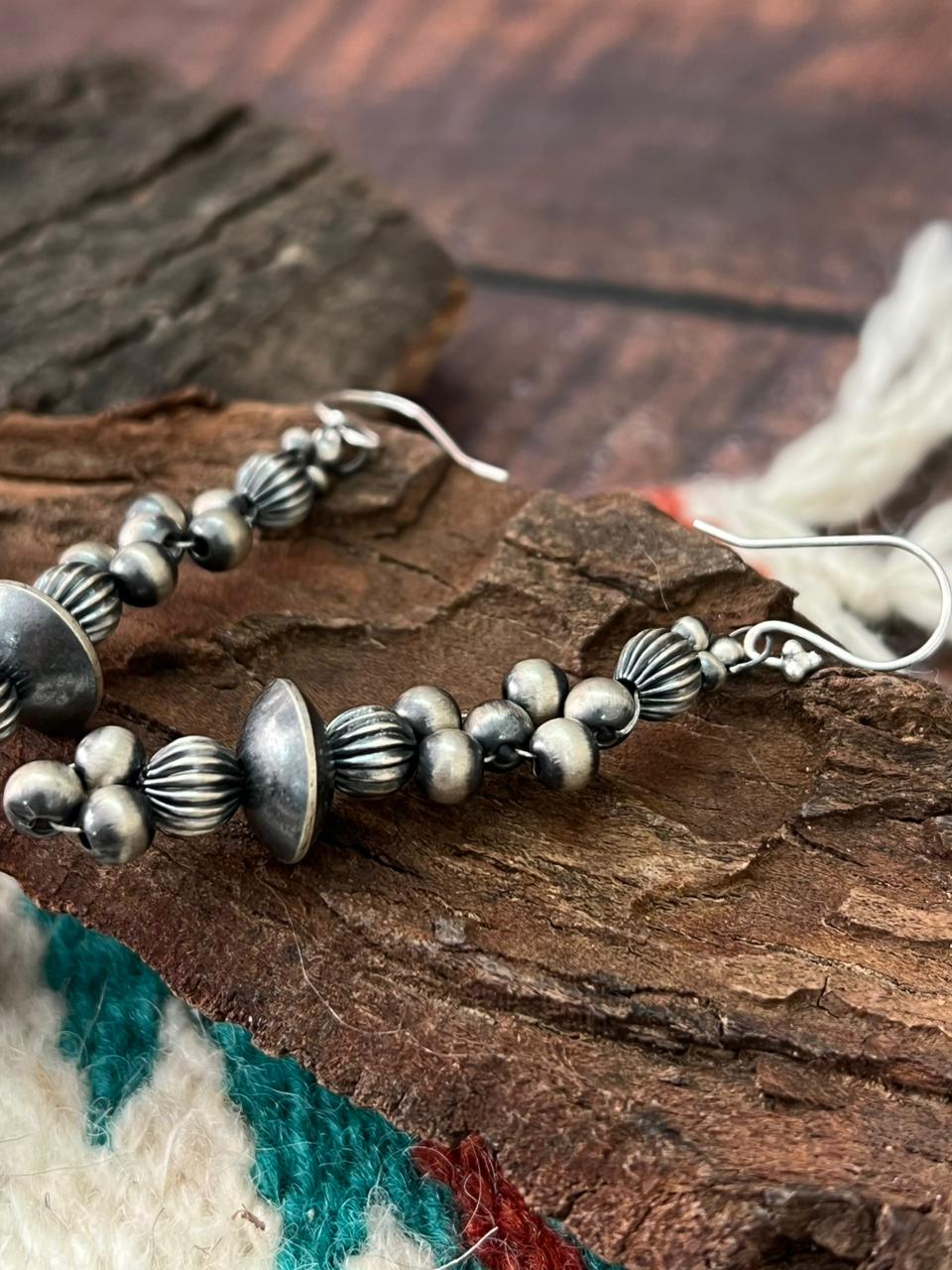 Handmade Sterling Silver Beaded Dangle Hook Earrings (9)