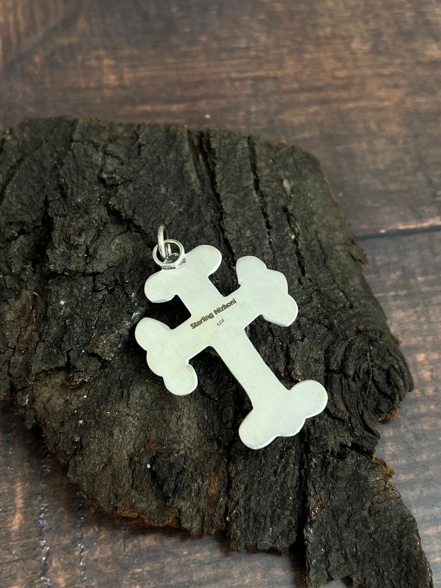 Handmade Sterling Silver Pink Dahlia Cross Pendant with Signed Nizhoni (4)