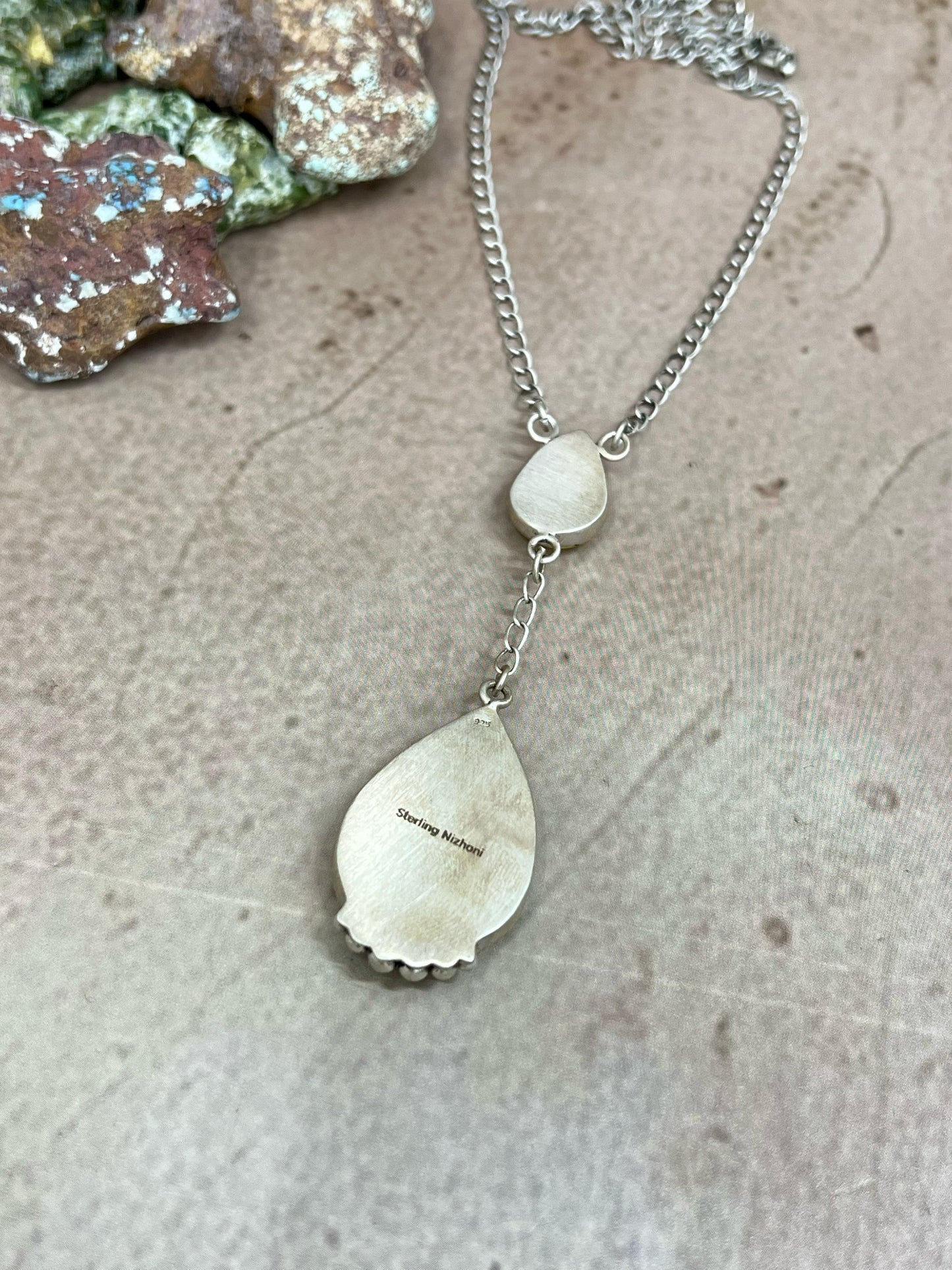 Handmade Sterling Silver Honey Dahlia Necklace with Signed Nizhoni