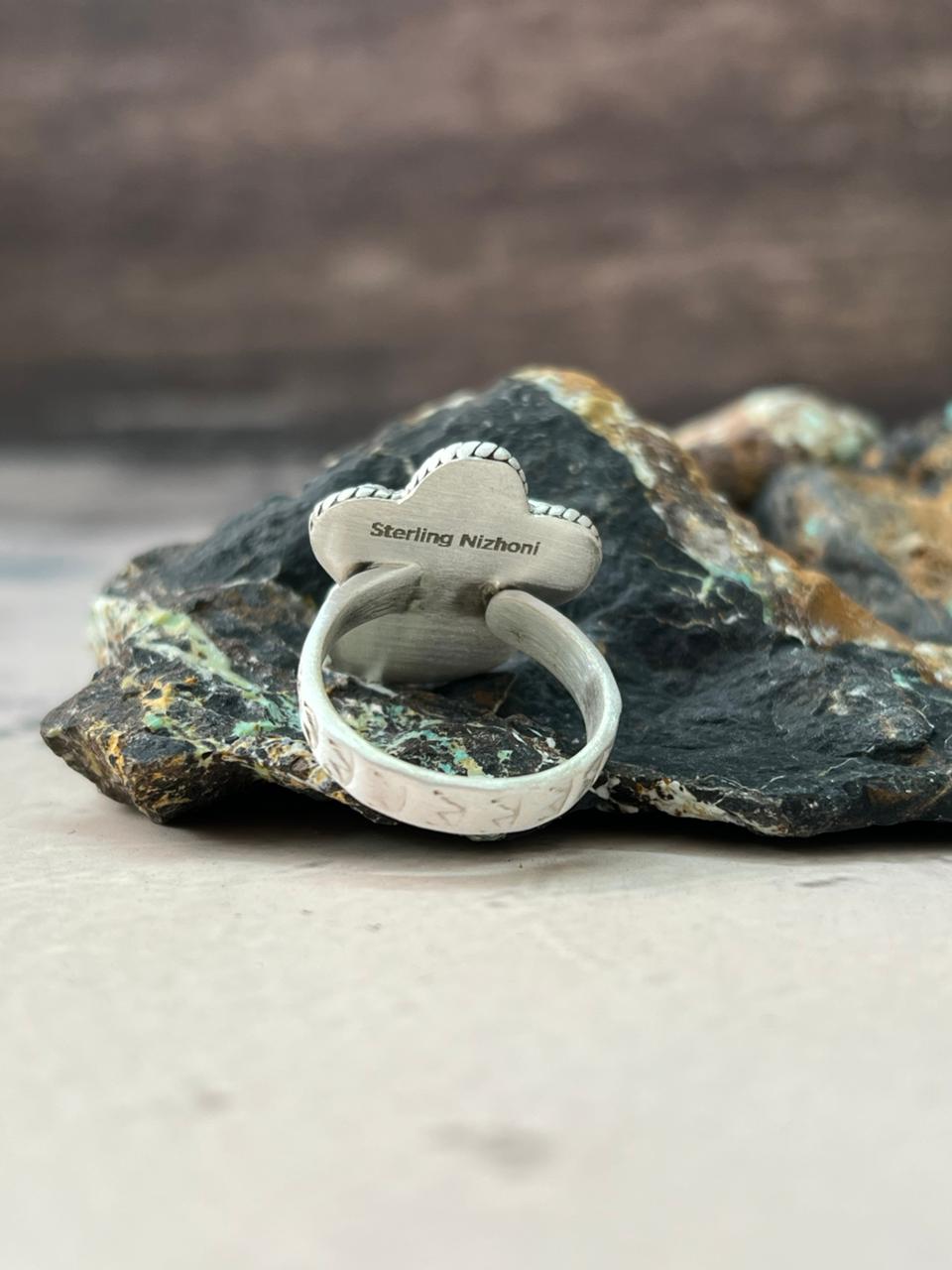 Handmade Sterling Silver Golden Hills Turquoise Adjustable Ring "Signed Nizhoni"