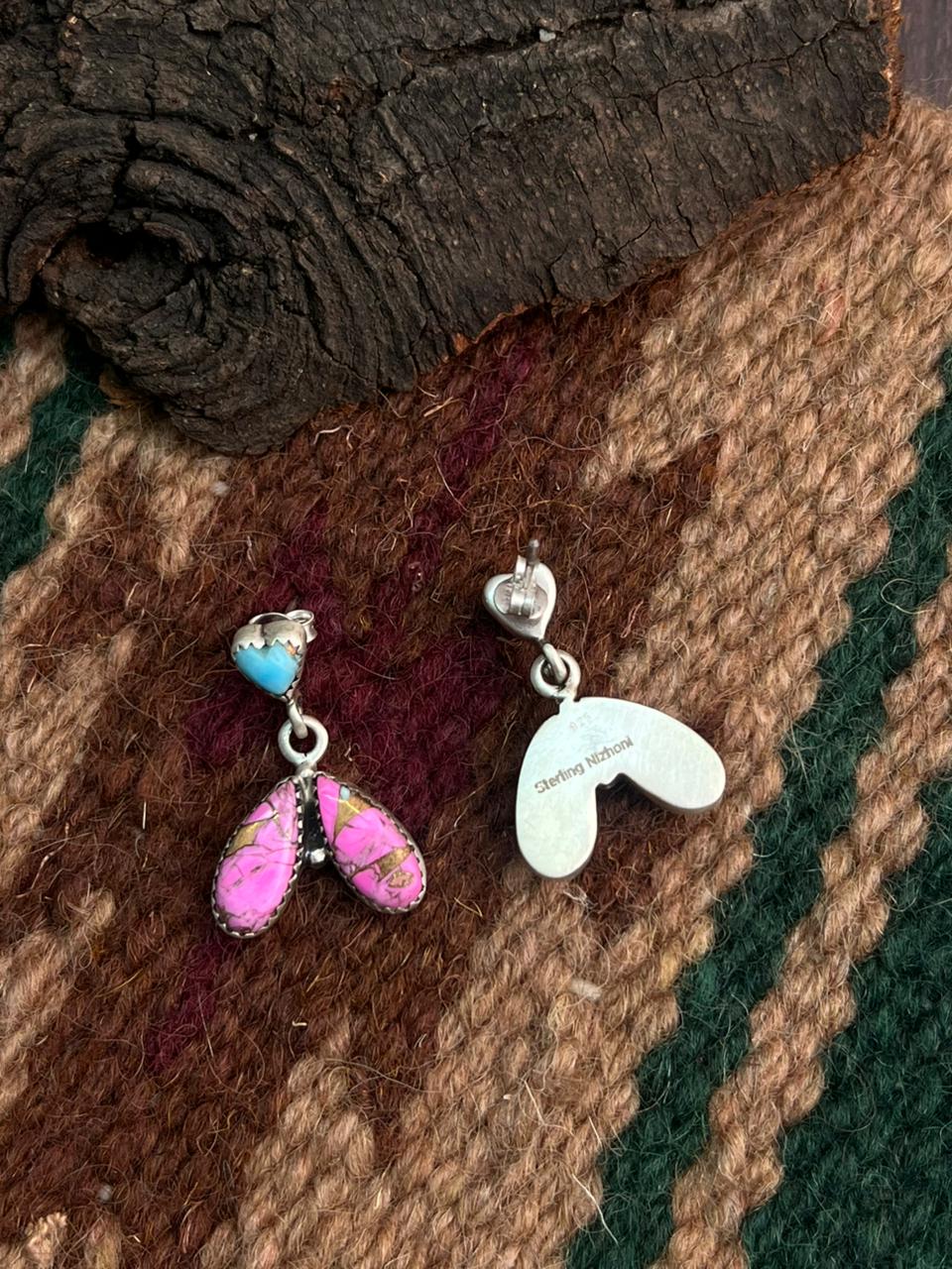 "Heart Collection" Handmade Sterling Silver Cotton Candy Post Dangle Earrings "Signed Nizhoni"