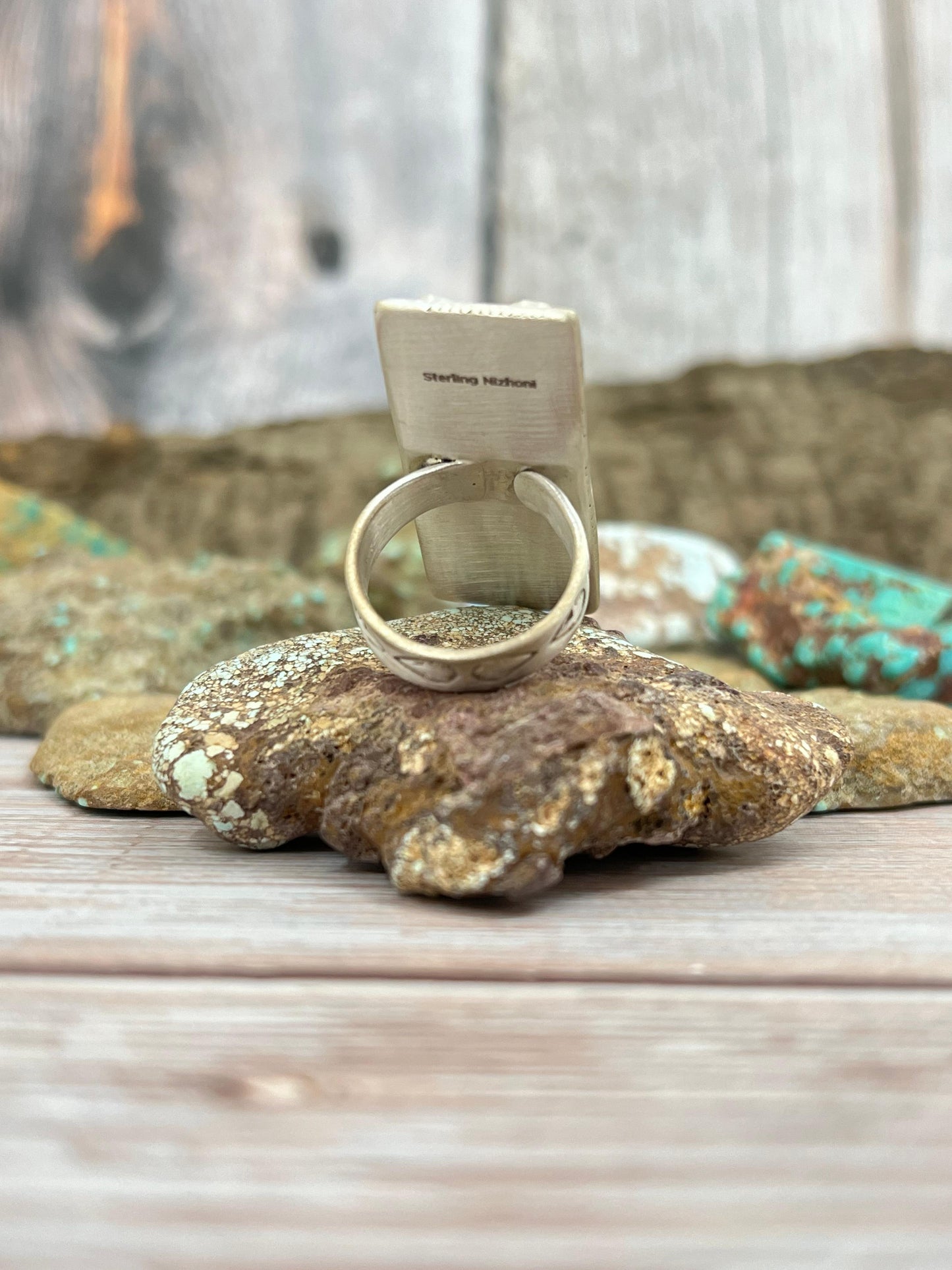 Handmade Sterling Silver Cotton Candy Turquoise Adjustable Ring with Signed Nizhoni (9)