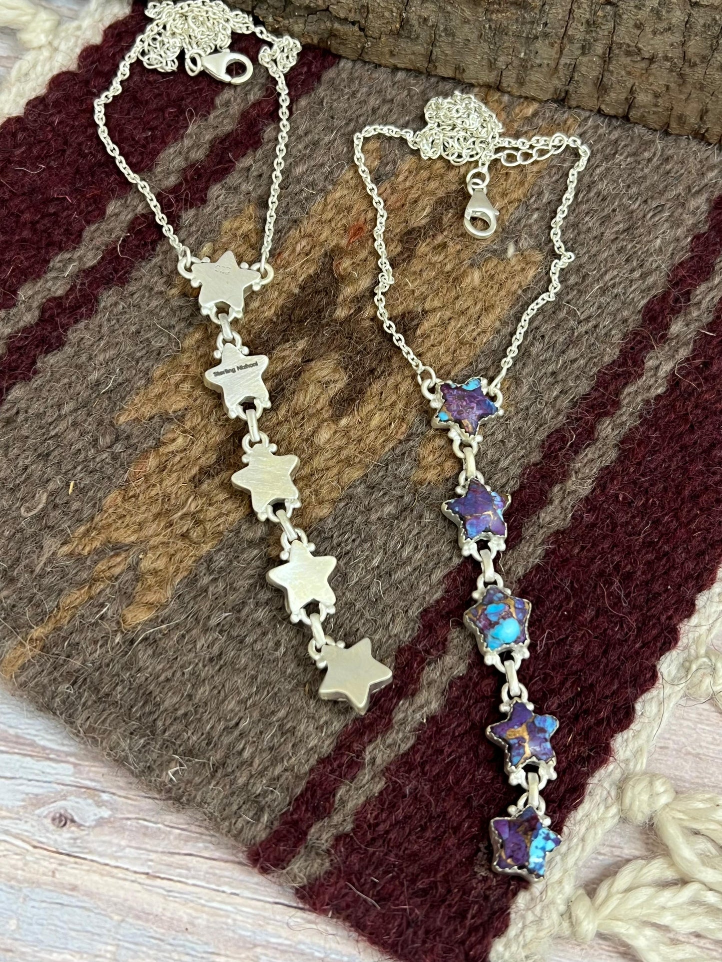 Handmade Sterling Silver Purple Copper Turquoise, Wild Horse Necklace with Signed Nizhoni