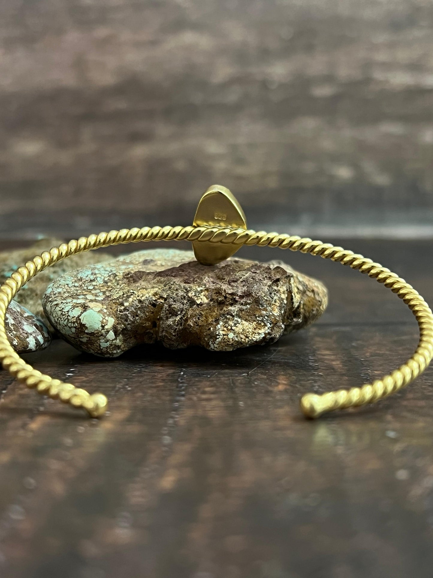 “The Golden Collection” Handmade Gold Plated Sterling Silver Natural Sonoran Mountain Turquoise Twisted Cuff Bracelet
