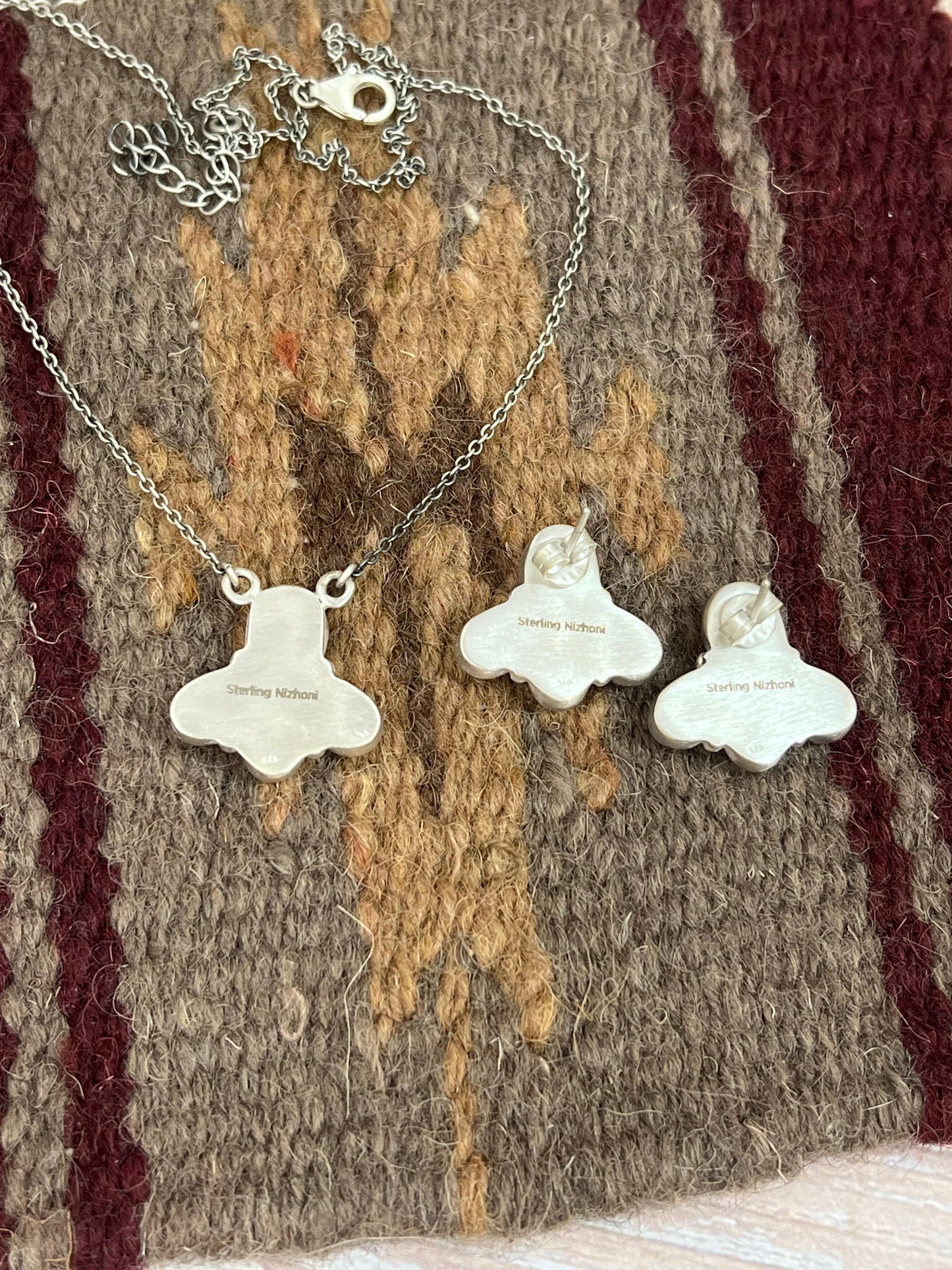 Handmade Sterling Silver Cotton Candy Necklace Earrings Set with Signed Nizhoni