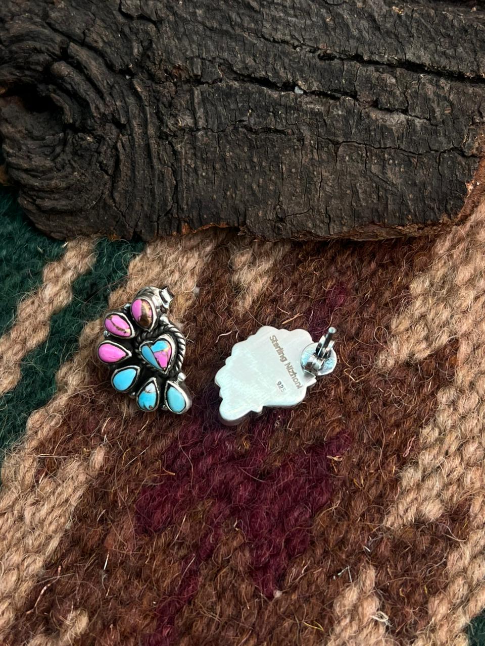 "Heart Collection" Handmade Sterling Silver Cotton Candy Post Studs Earrings "Signed Nizhoni"