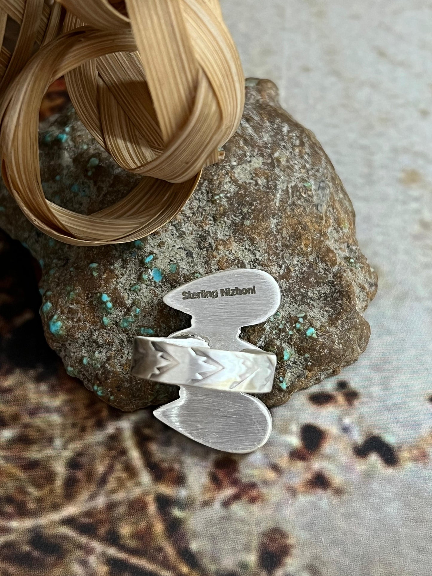 Handmade Sterling Silver White Buffalo Adjustable Ring, Signed Nizhoni