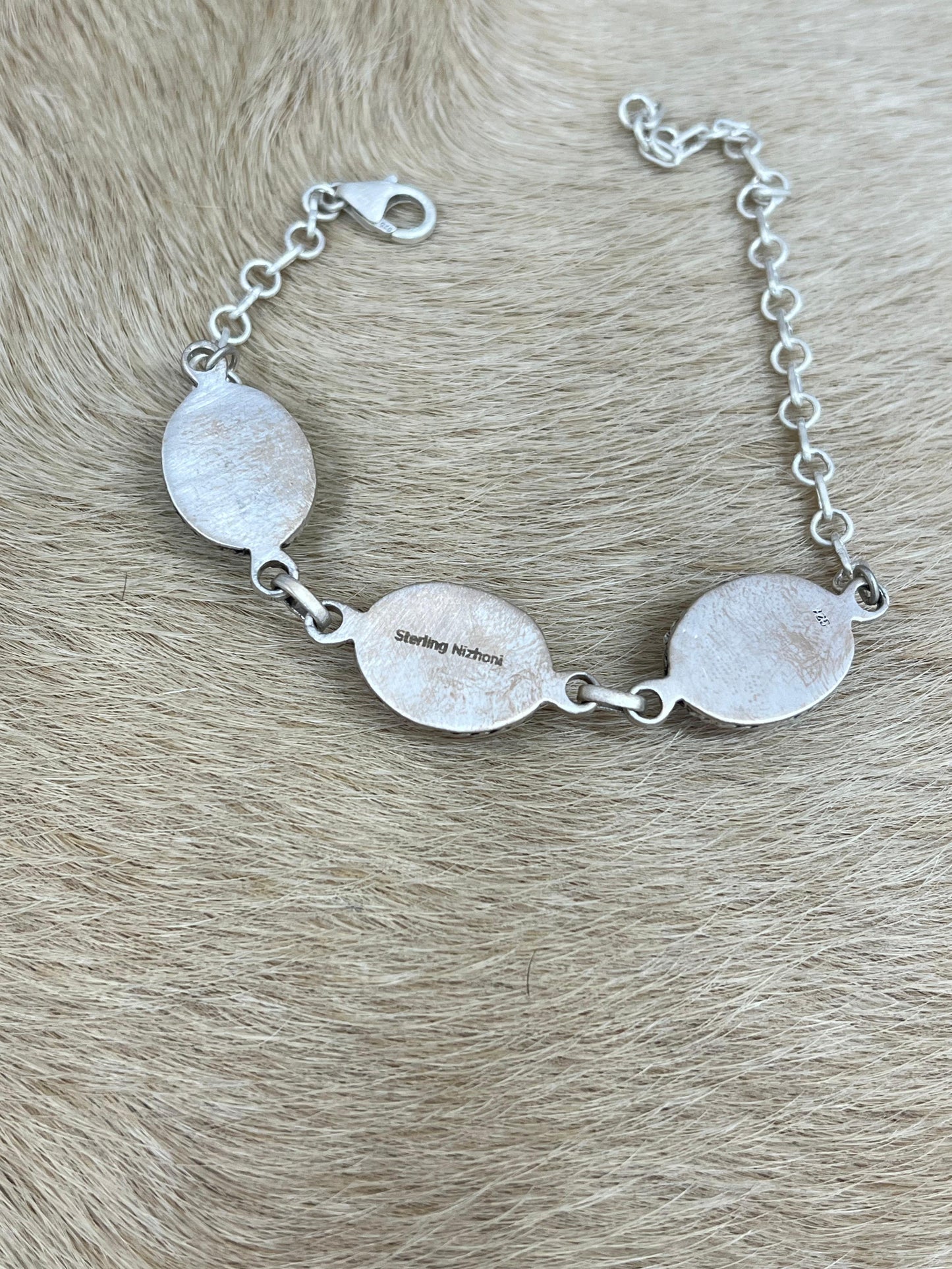 Handmade Sterling Silver Cotton Candy Turquoise Chain Bracelet with Signed Nizhoni (9)