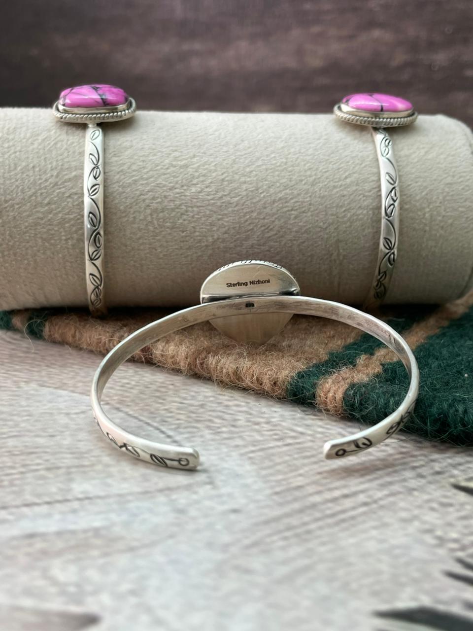 Handmade Sterling Silver Cherry Blossom Cuff Bracelet "Signed Nizhoni"