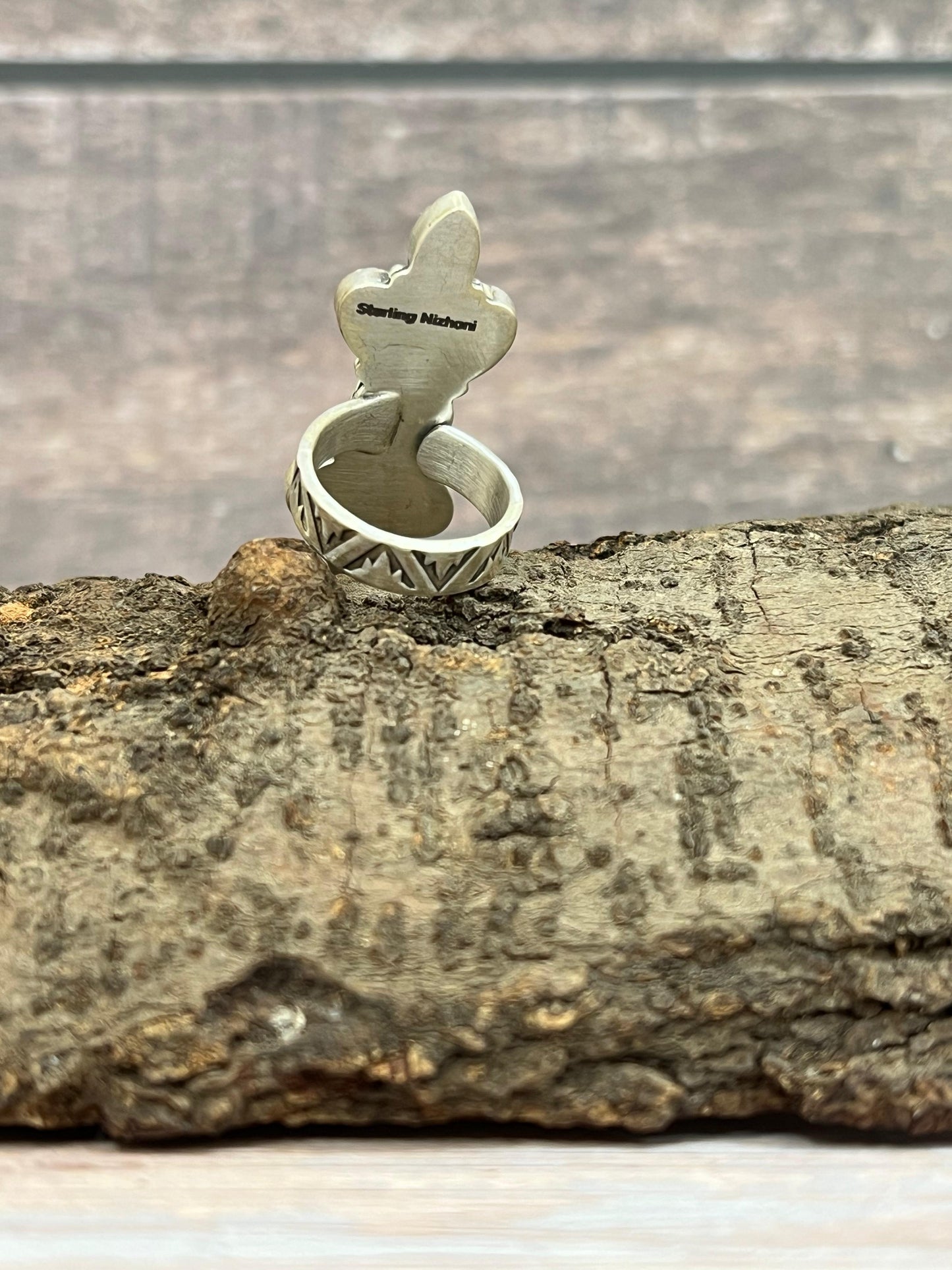 Handmade Sterling Silver Kingman Turquoise Adjustable Ring with Signed Nizhoni (5)