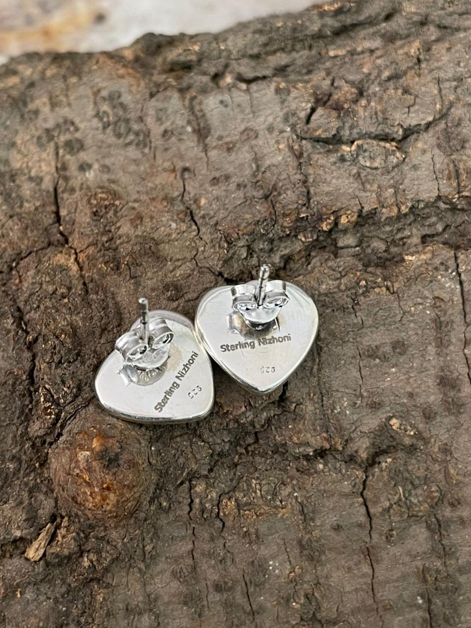 "Heart Collection" Handmade Sterling Silver Hot Pink Post Studs Earrings "Signed Nizhoni"