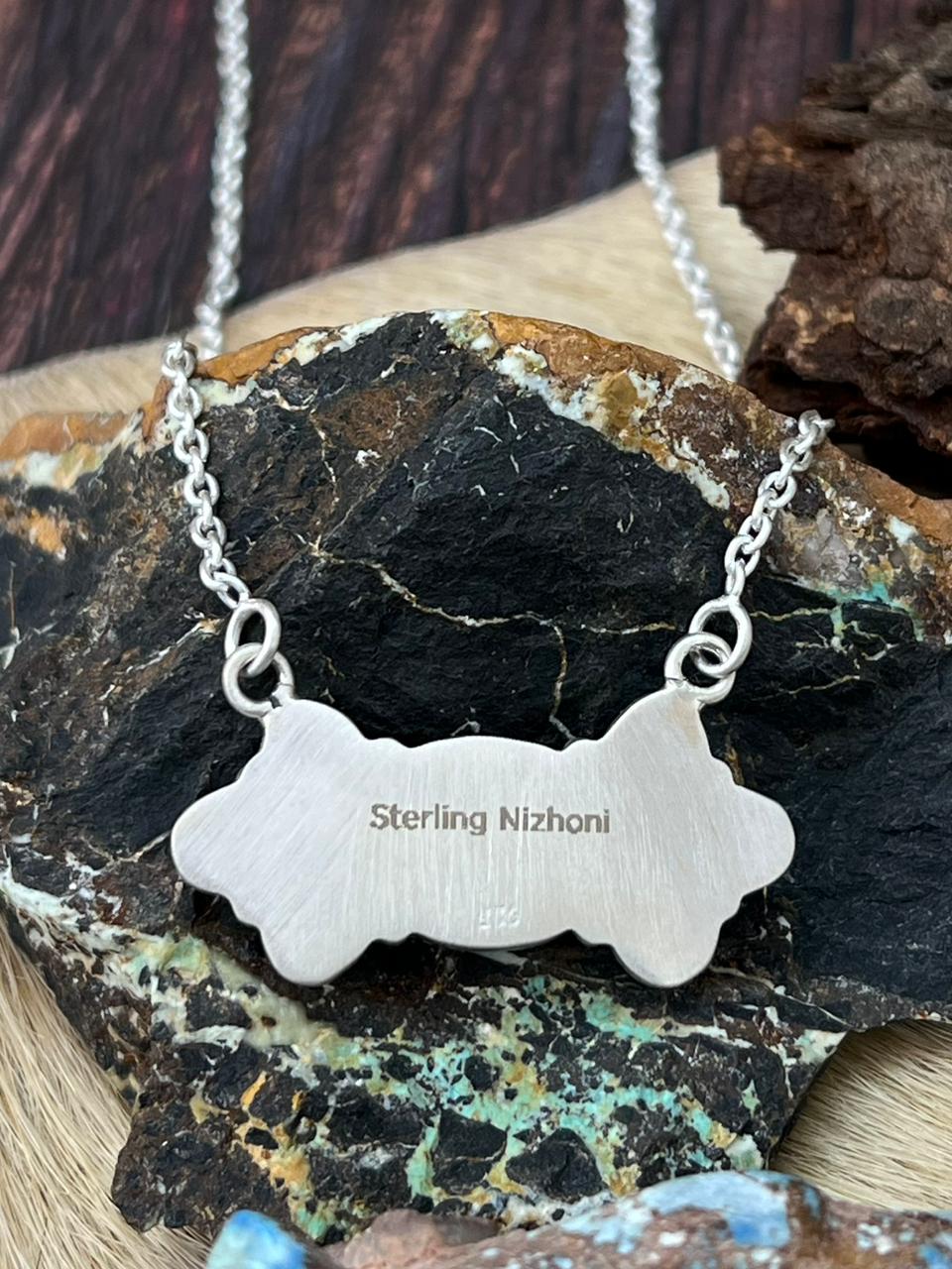 Handmade Sterling Silver Kingman Turquoise Necklace "Signed Nizhoni"