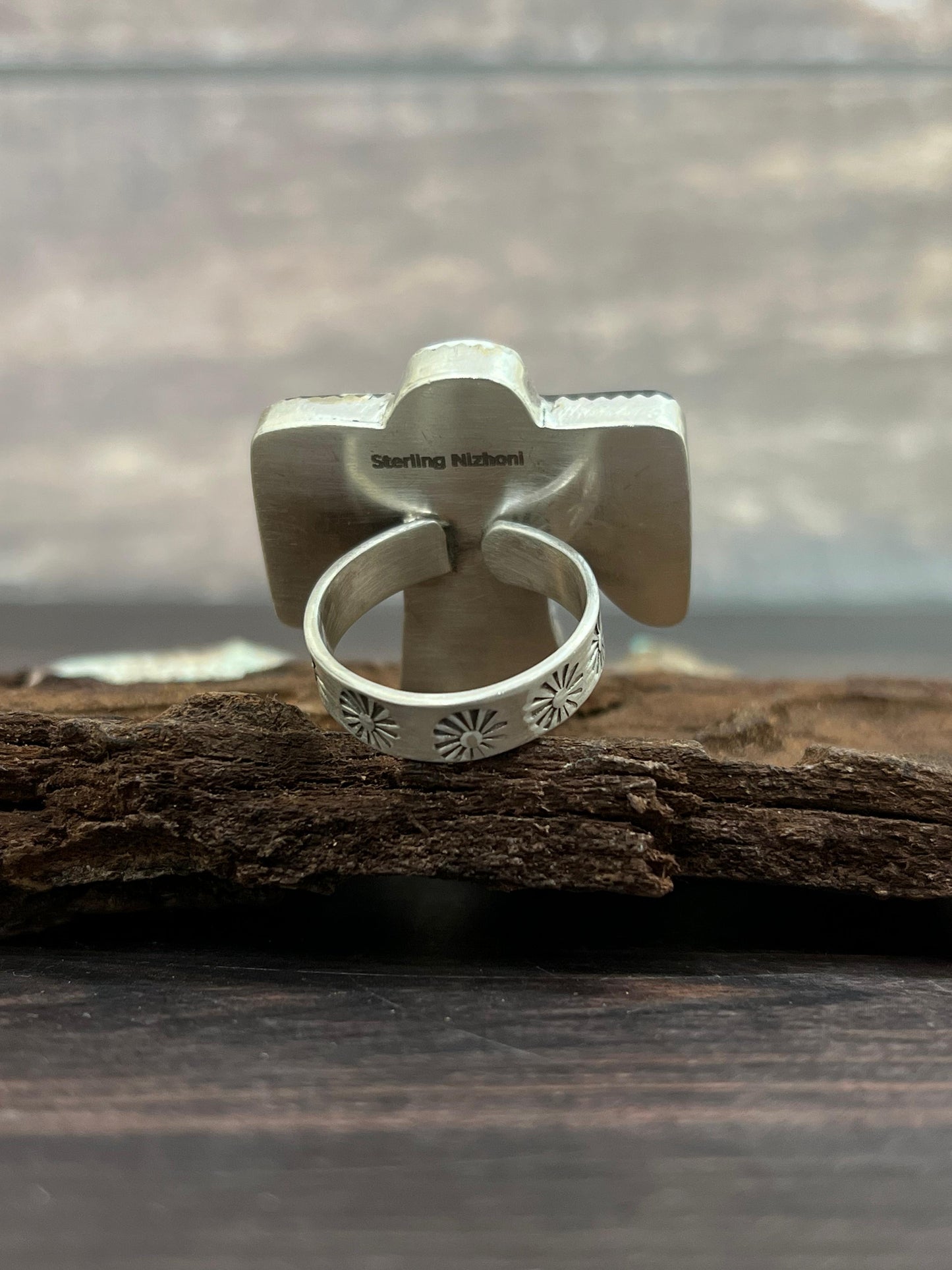 Handmade Sterling Silver White Buffalo Adjustable Ring with Signed Nizhoni