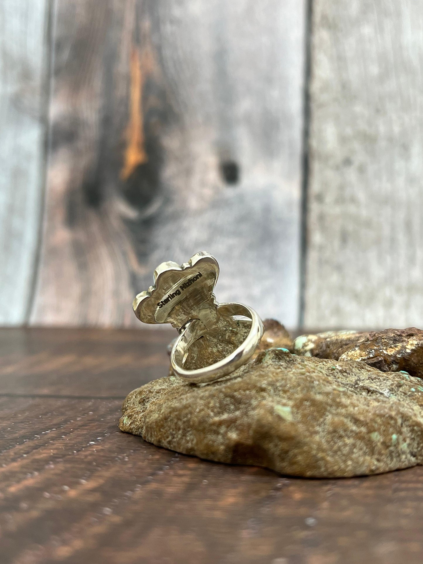 Handmade Sterling Silver Palomino Turquoise Adjustable Ring with Signed Nizhoni