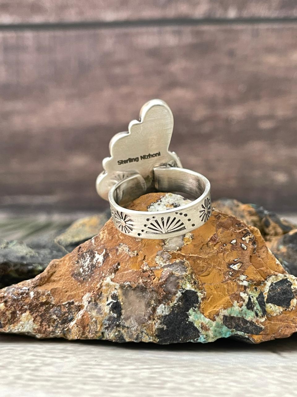 Handmade Sterling Silver Palomino Turquoise Adjustable Ring "Signed Nizhoni"
