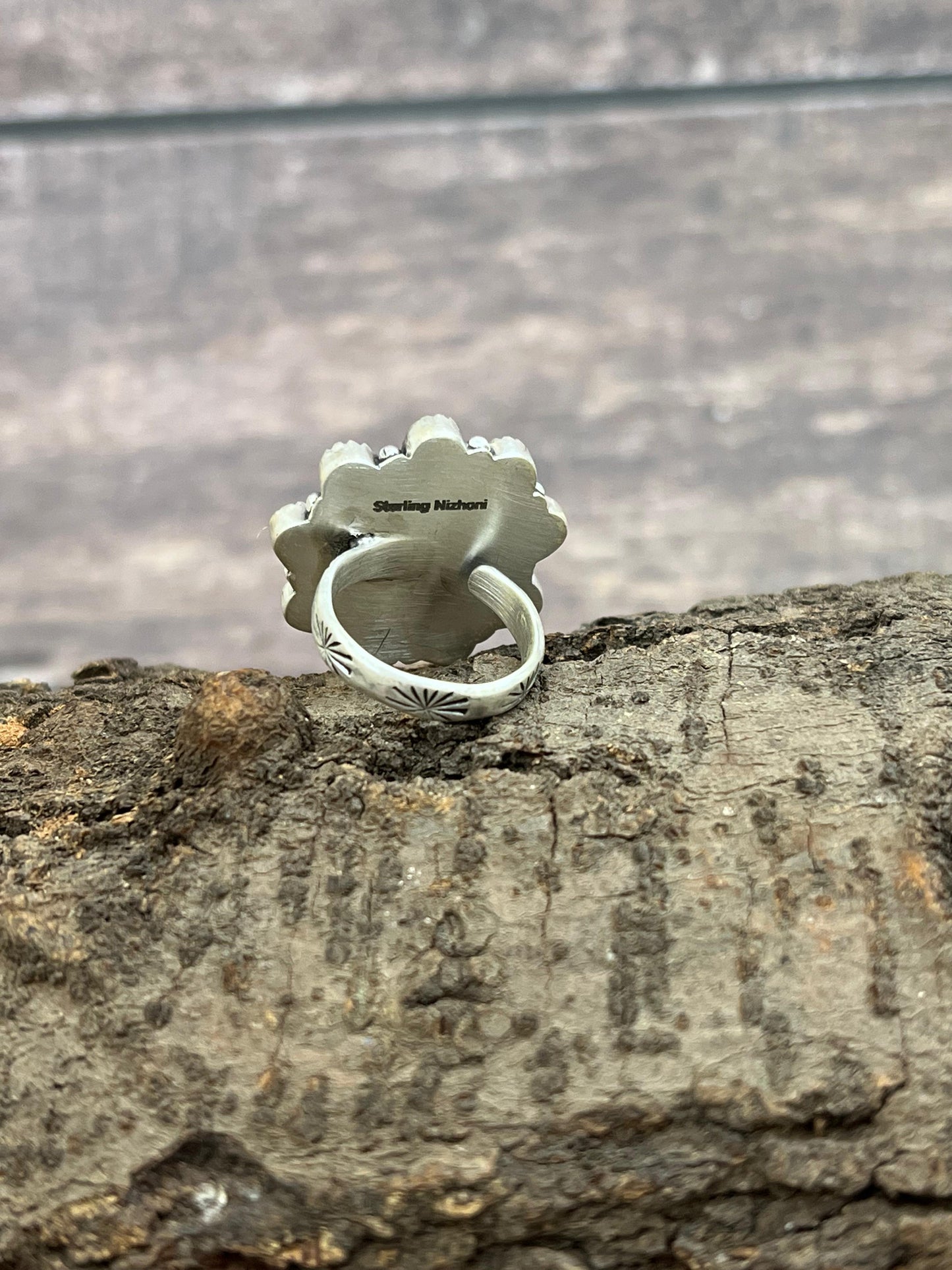 Handmade Sterling Silver Hot Pink with Kingman Turquoise Adjustable Cluster Flower Ring with Signed Nizhoni (6)