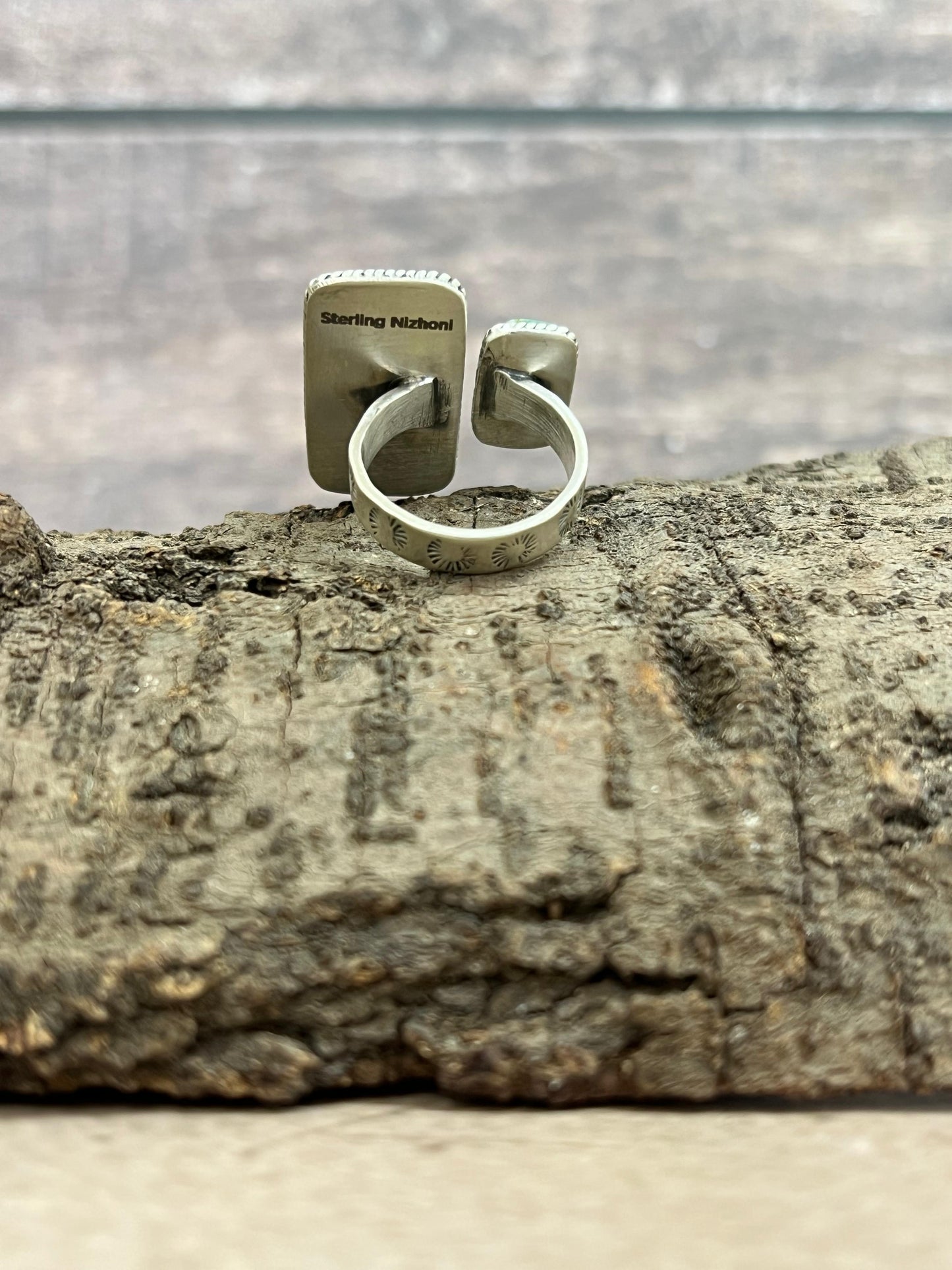 Handmade Sterling Silver Kingman Turquoise Adjustable Ring with Signed Nizhoni