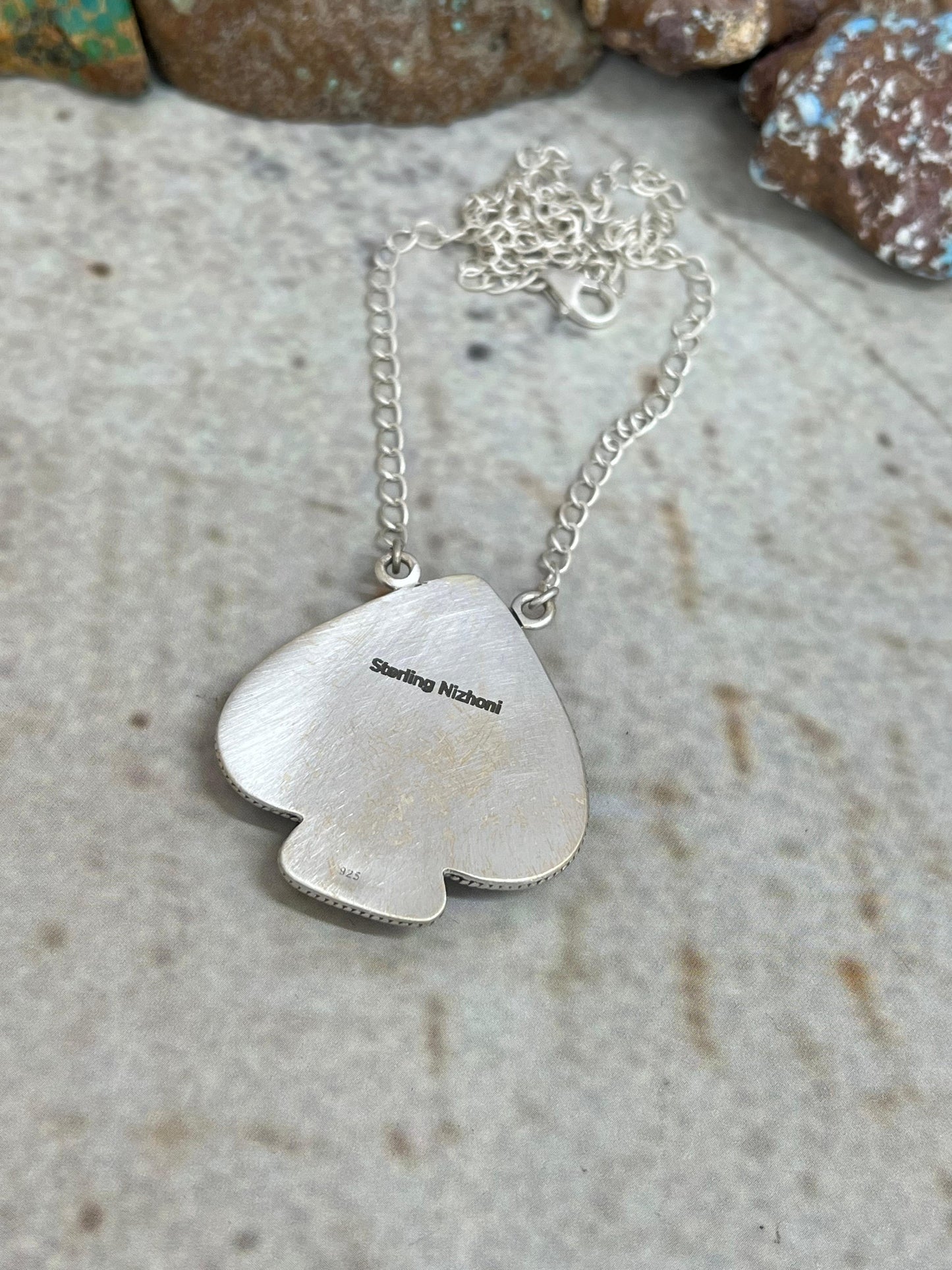 Handmade Sterling Silver Grape Dahlia Spade Necklace with Signed Nizhoni