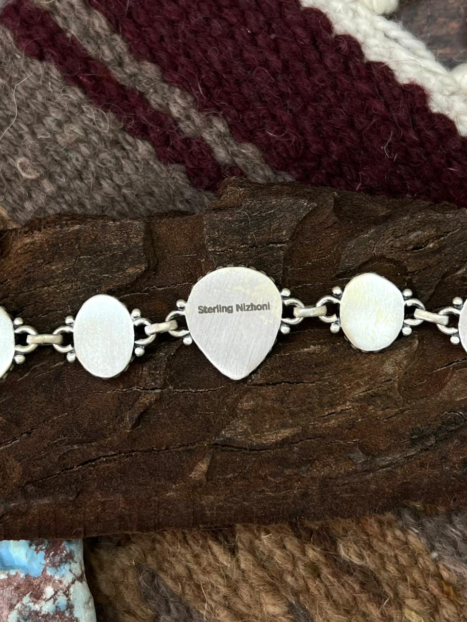 Handmade Sterling Silver Palomino with Golden Hills and Sonoran Turquoise Chain Bracelet "Signed Nizhoni"