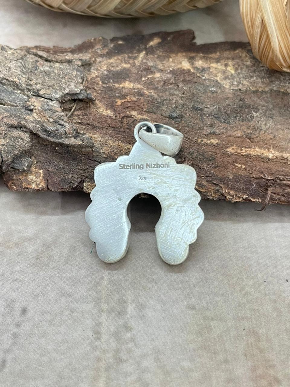 Handmade Sterling Silver Emerald Valley Naja Pendant with Signed Nizhoni