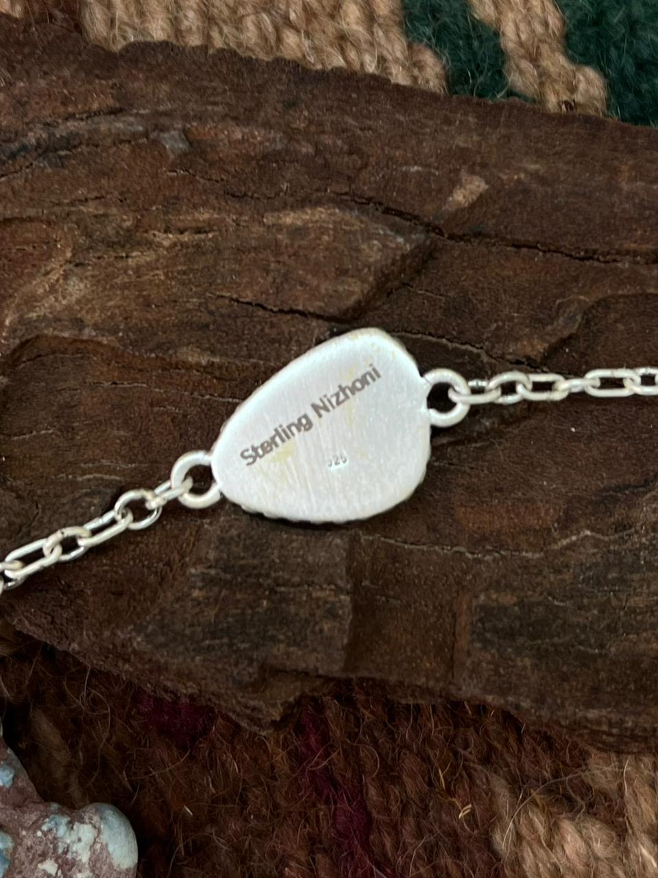 Handmade Sterling Silver Golden Hills Turquoise Chain Bracelet "Signed Nizhoni"