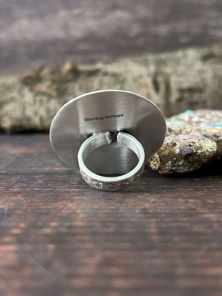 Handmade Sterling Silver Kingman Turquoise Adjustable Rings "Signed Nizhoni"