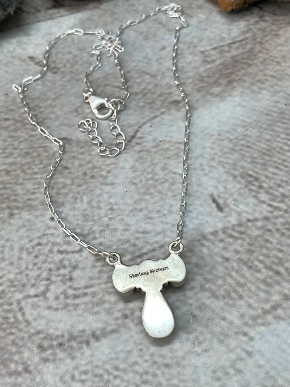Handmade Sterling Silver Kingman Turquoise Necklace "Signed Nizhoni"