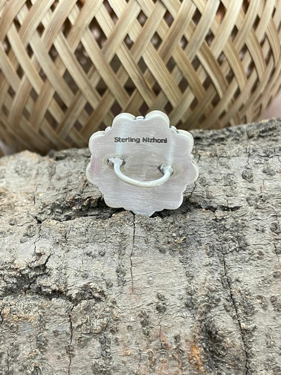 Handmade Sterling Silver Kingman Turquoise Hair Tie with Signed Nizhoni