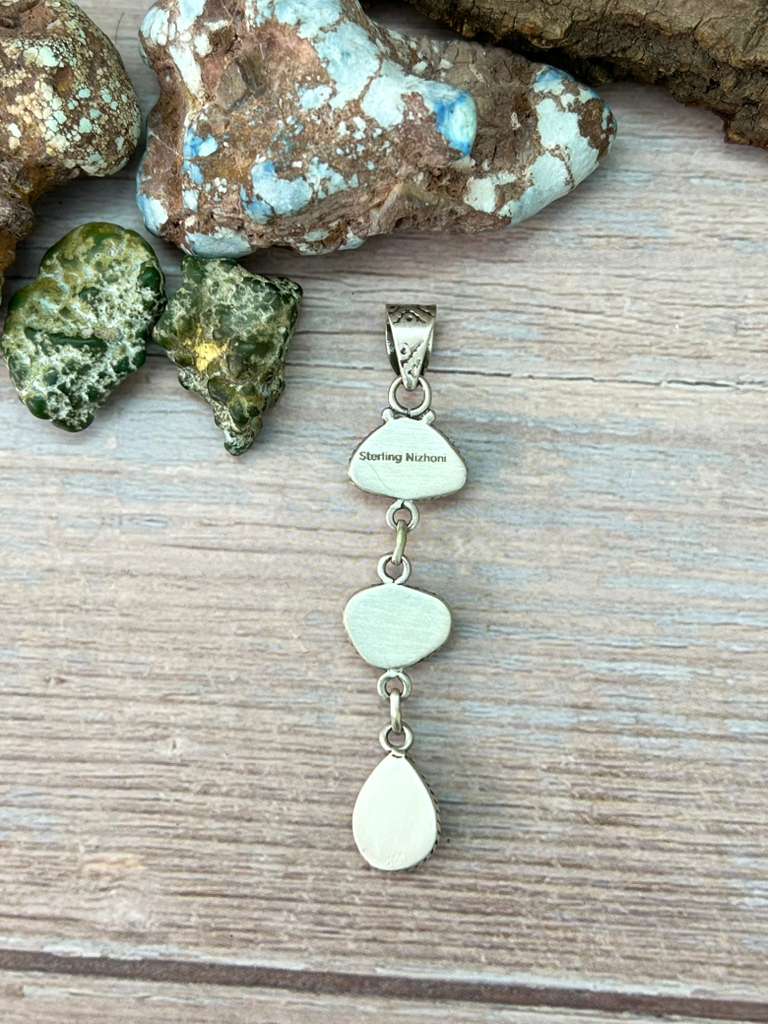 Handmade Sterling Silver Golden Hills Turquoise Pendant with Signed Nizhoni