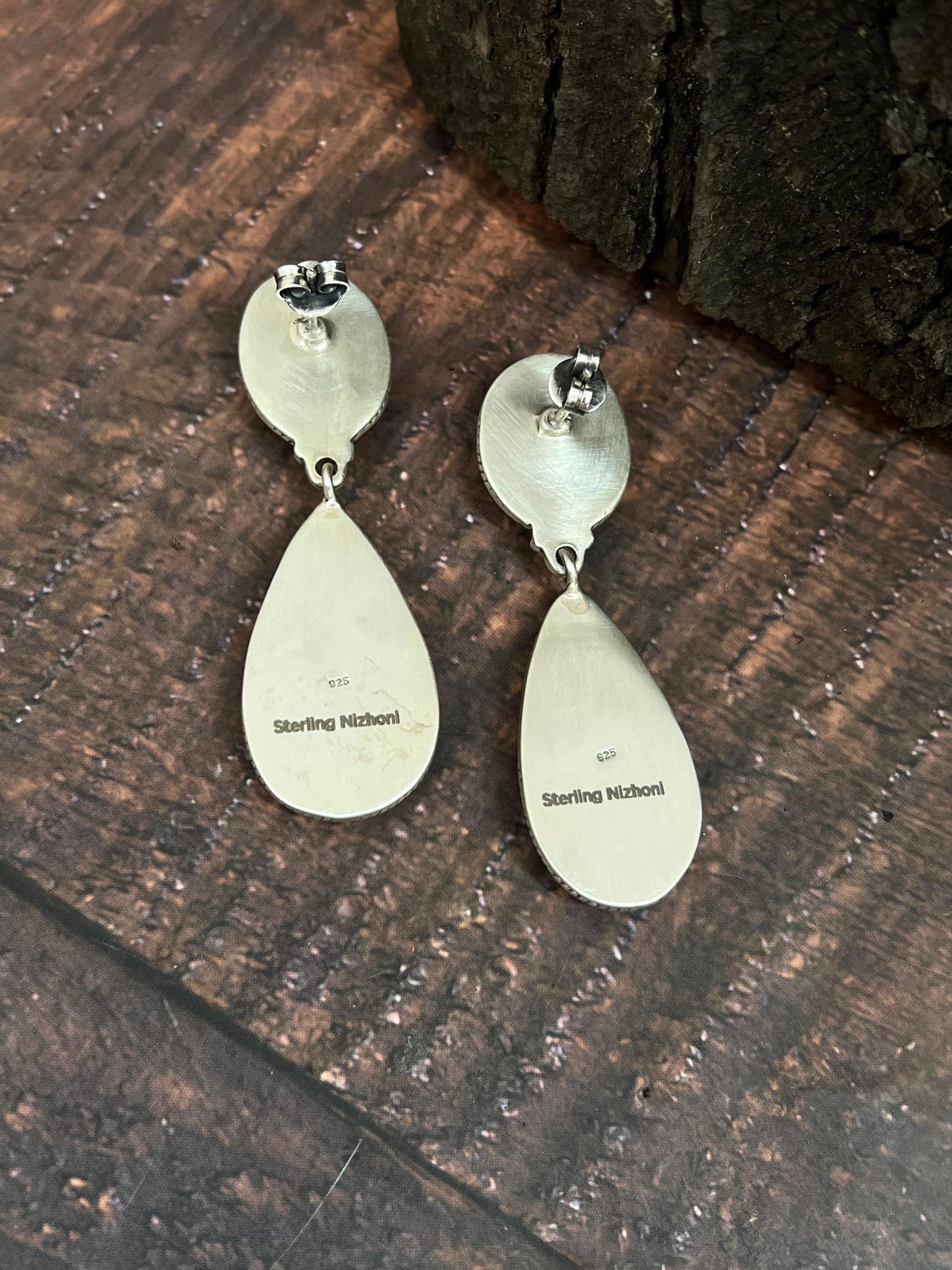Handmade Sterling Silver Mantis Turquoise Post Dangle Earrings Signed Nizhoni