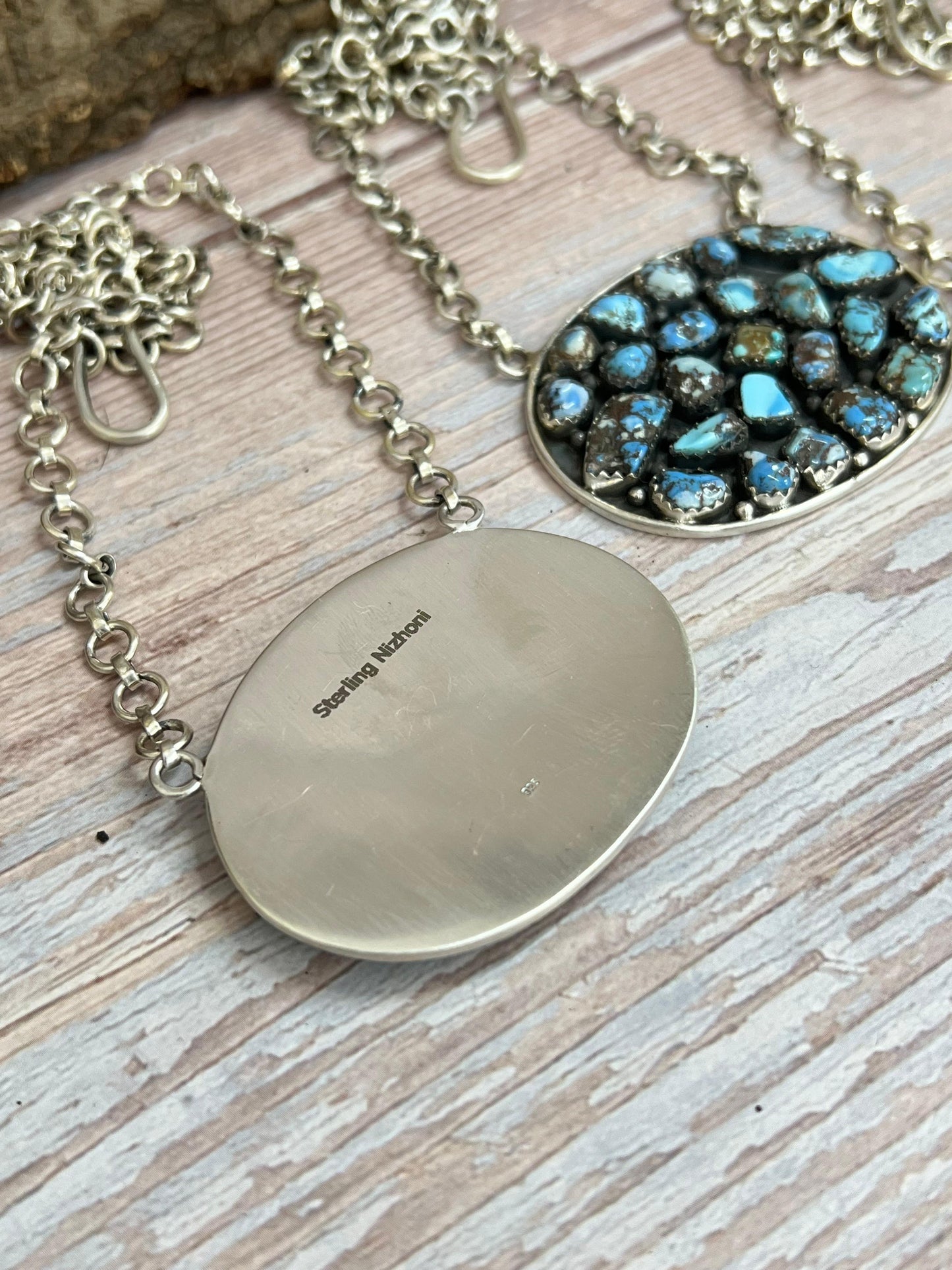 Handmade Sterling Silver Multi Stone Necklace with Signed Nizhoni