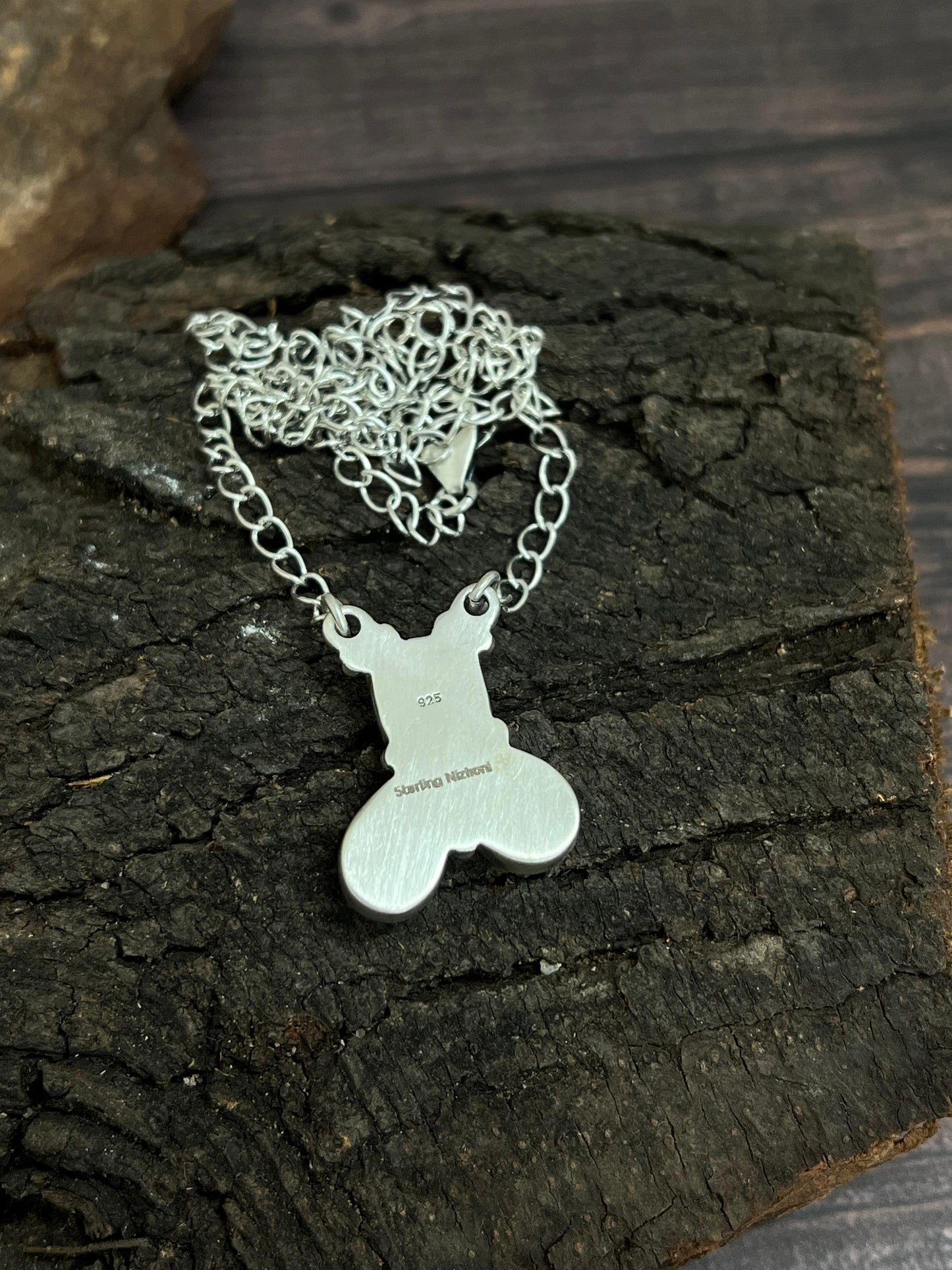 Handmade Sterling Silver South Hill Turquoise Necklace with Signed Nizhoni