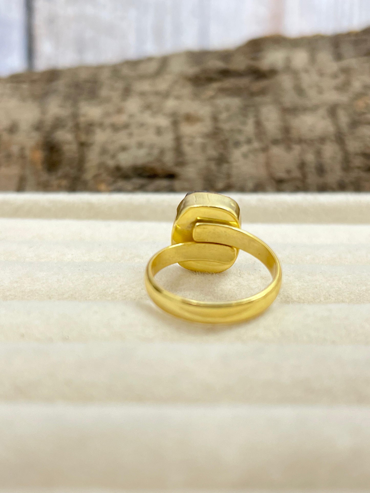 “The Boho Collection” Handmade Blue Druzy Gold Plated Adjustable Ring with Signed Nizhoni