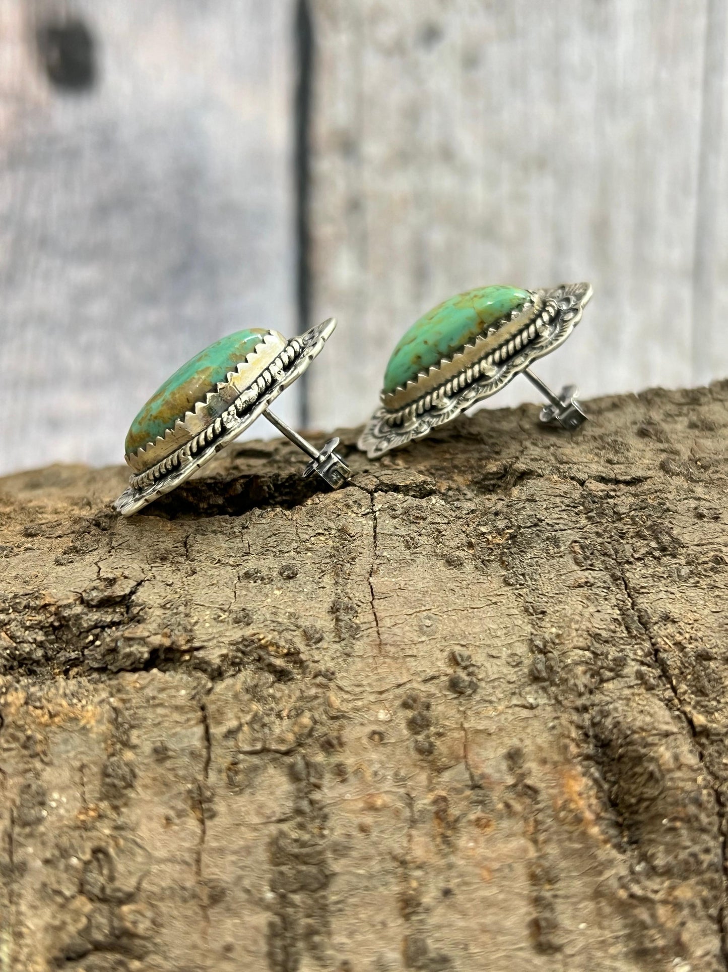 Handmade Sterling Silver Royston Turquoise Post Studs with Signed Nizhoni