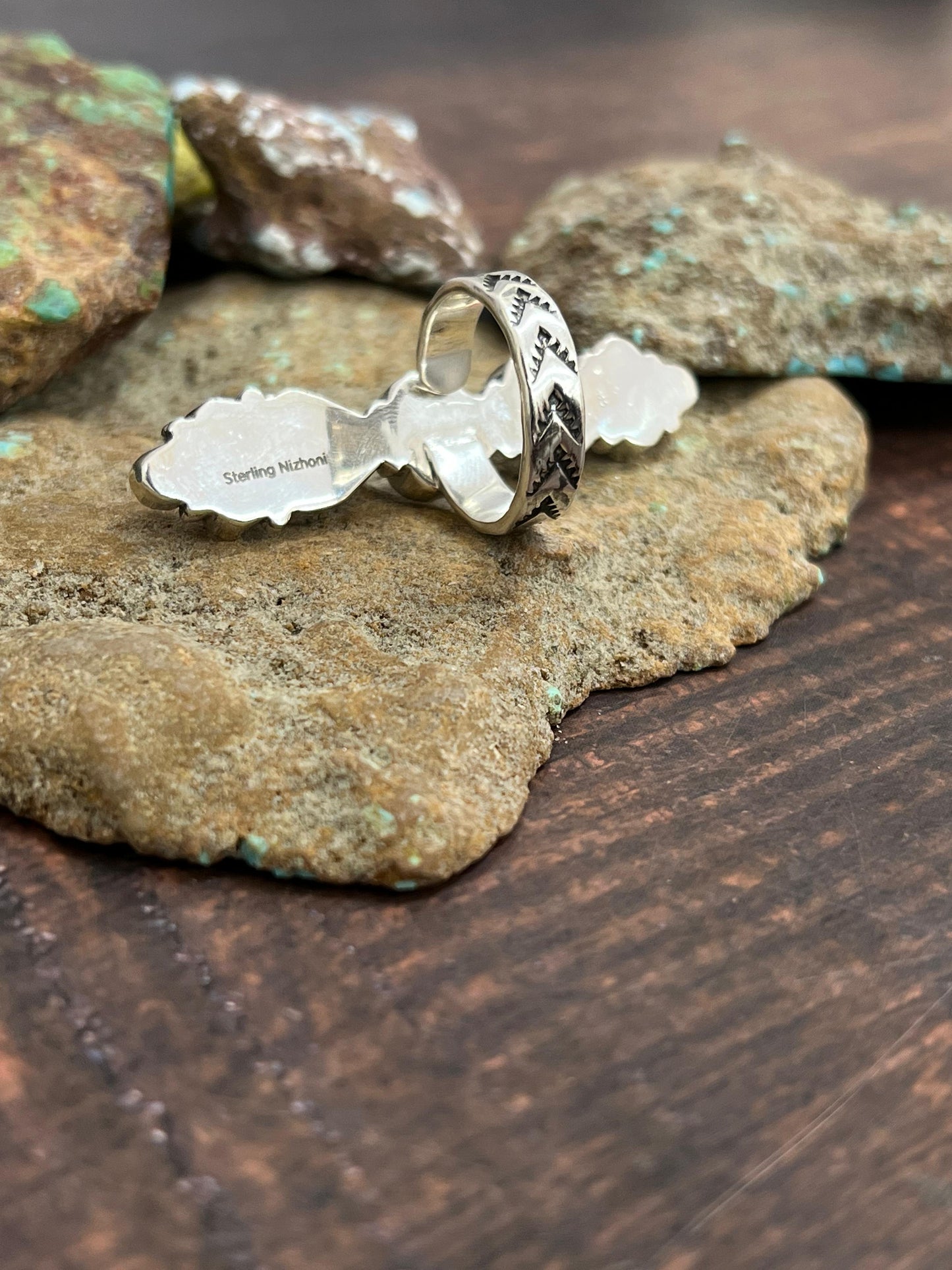 ** 4TH OF JULY ** Handmade Sterling Silver Synthetic Opal Adjustable Heart Ring with Signed Nizhoni