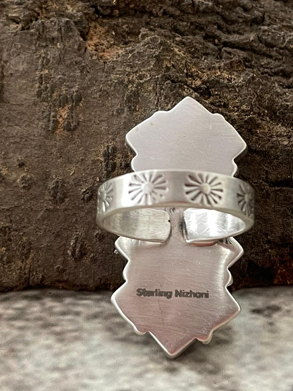 "Halloween Collection" Handmade Sterling Silver Black Onyx Adjustable Ring with Signed Nizhoni