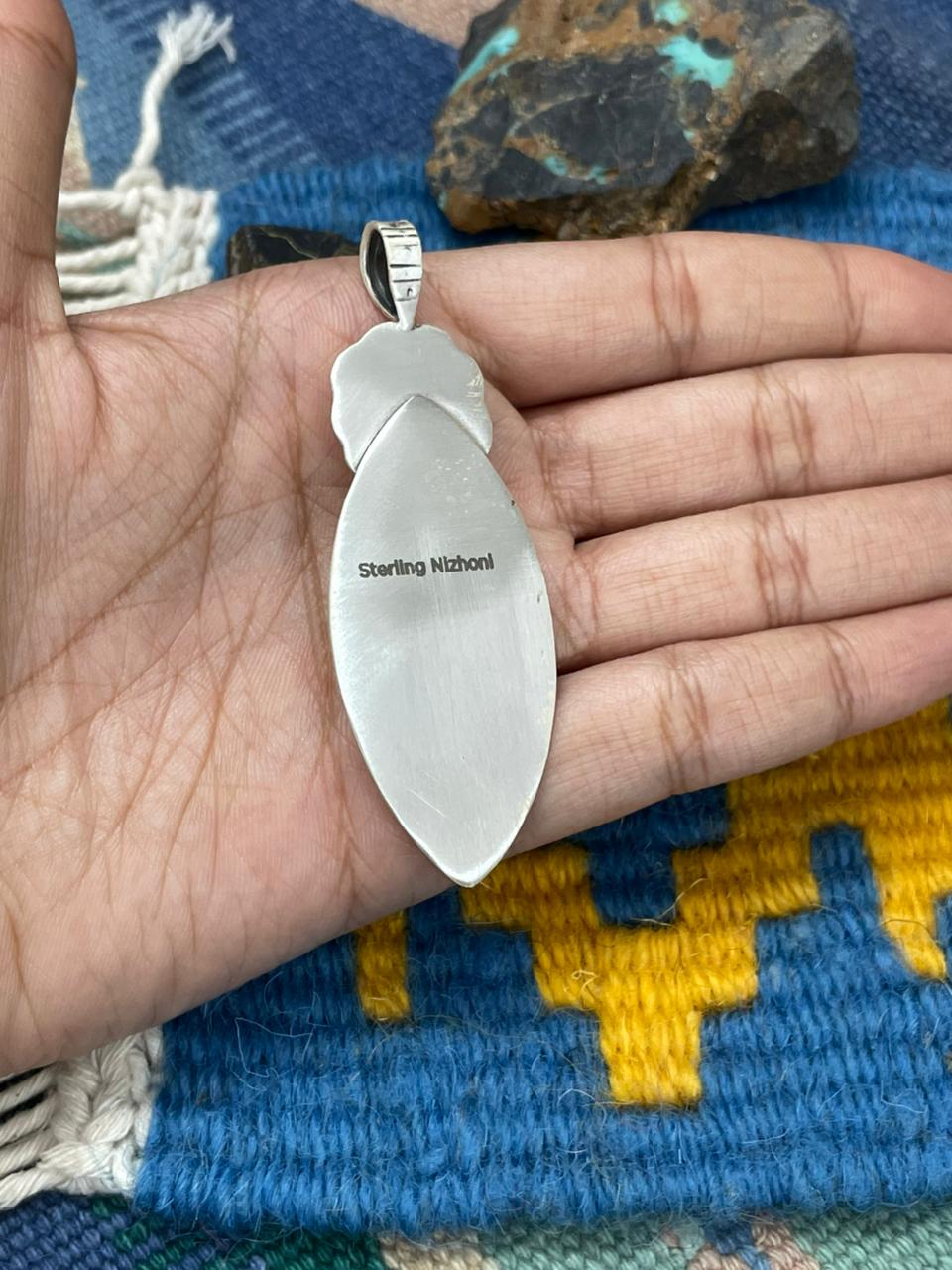 Handmade Sterling Silver Palomino Turquoise Pendant "Signed Nizhoni"