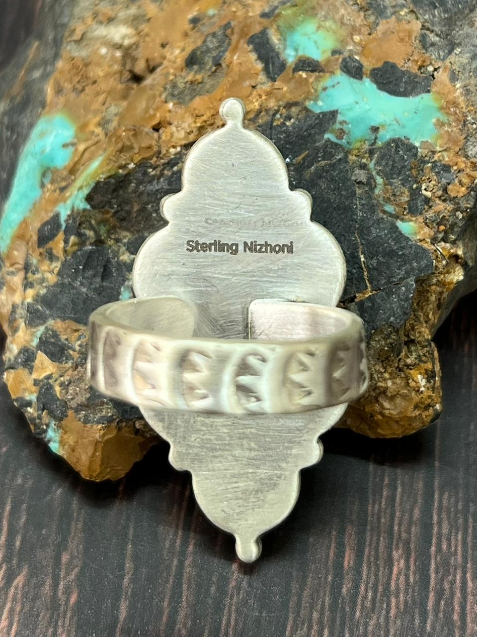 Handmade Sterling Silver Hot Pink Adjustable Ring "Singed Nizhoni"