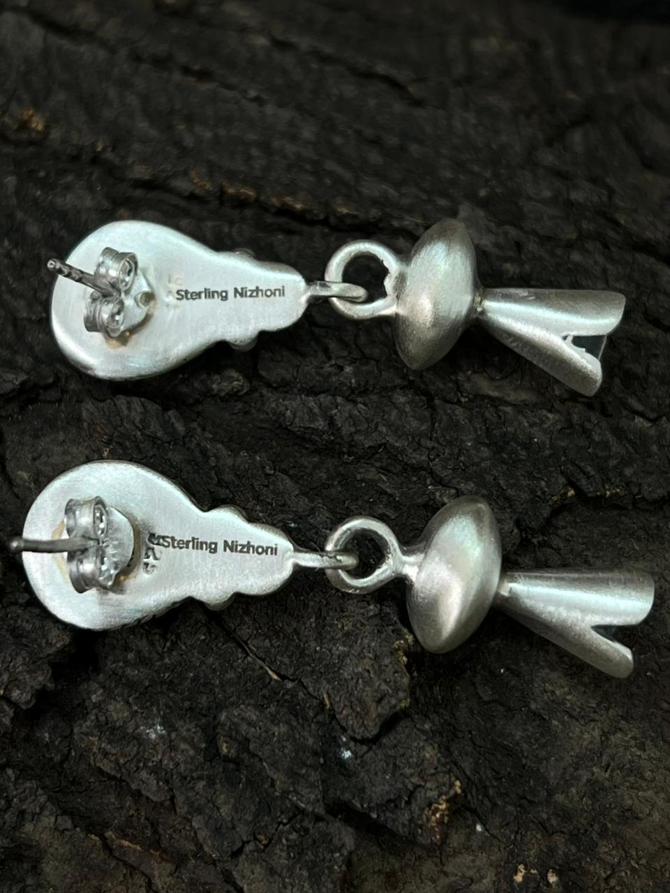 Handmade Sterling Silver Kingman Turquoise Blossom Dangle Earrings "Signed Nizhoni"