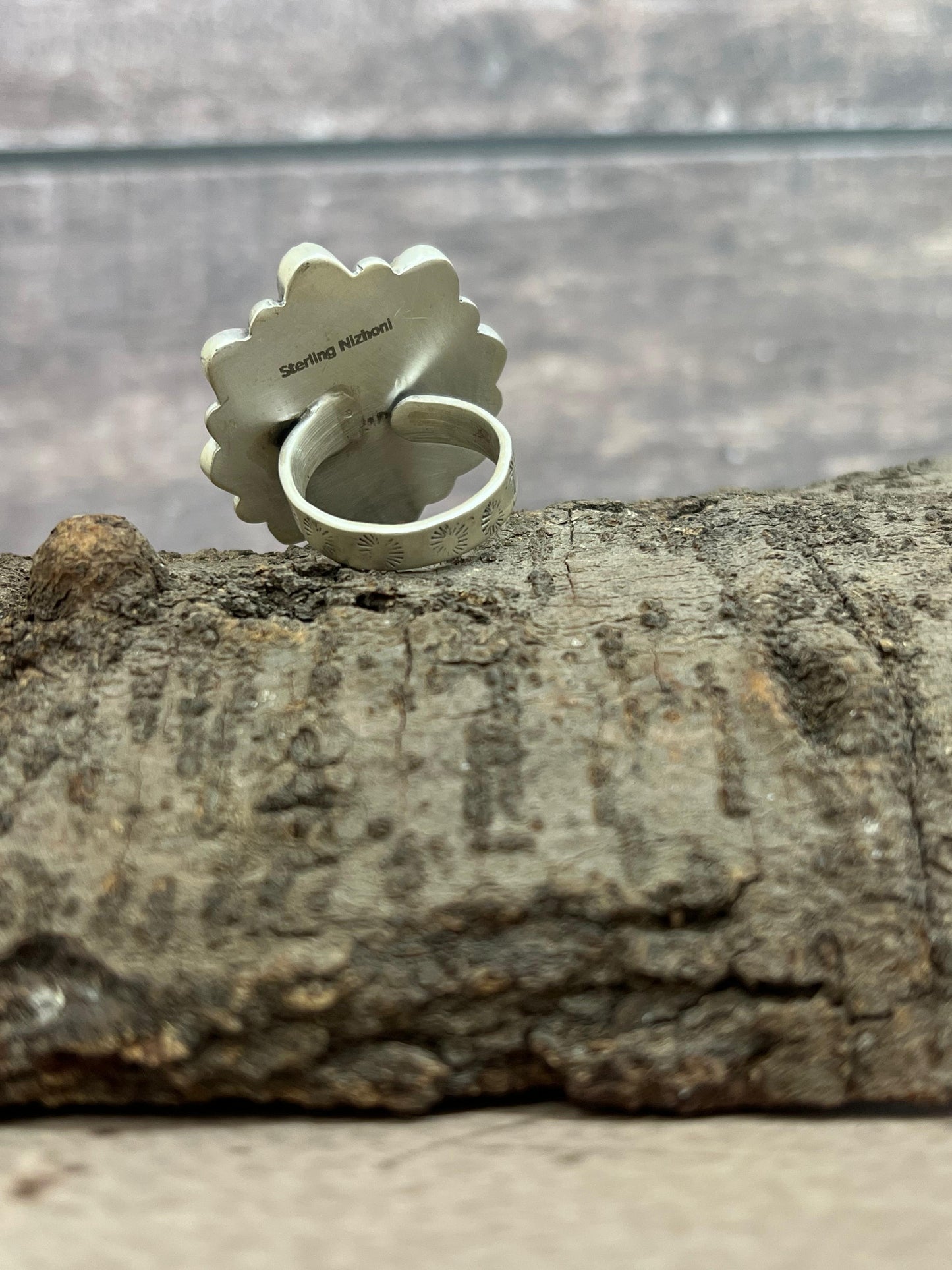 Handmade Sterling Silver Kingman Turquoise with Wild Horse Adjustable Ring Signed Nizhoni