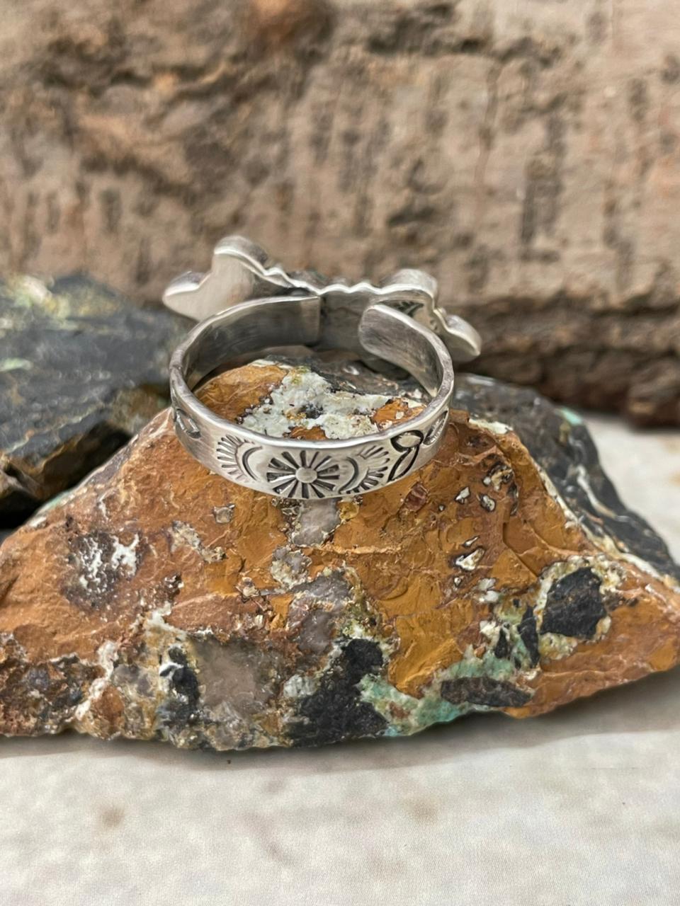 "Heart Collection" Handmade Sterling Silver Kingman Turquoise Adjustable Ring "Signed Nizhoni"