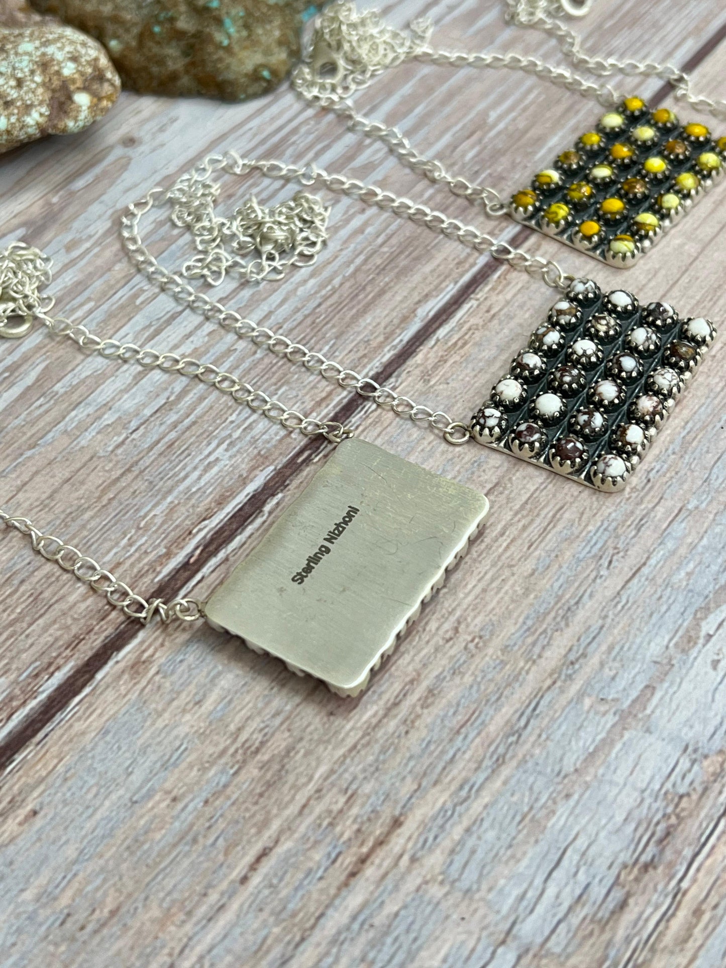 Handmade Sterling Silver Multi Stone Necklace with Signed Nizhoni