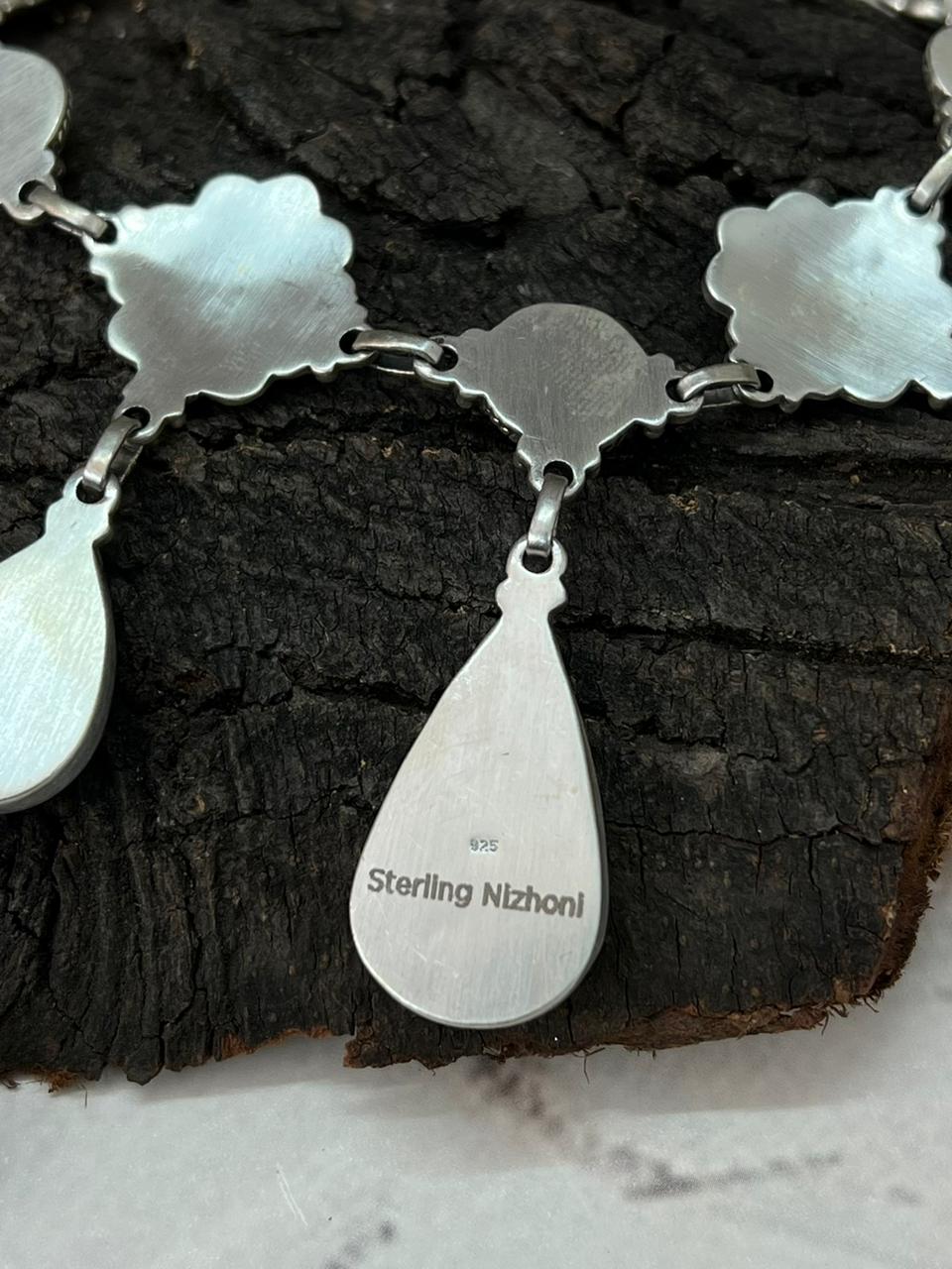 Handmade Sterling Silver Emerald Rose Necklace "Signed Nizhoni"