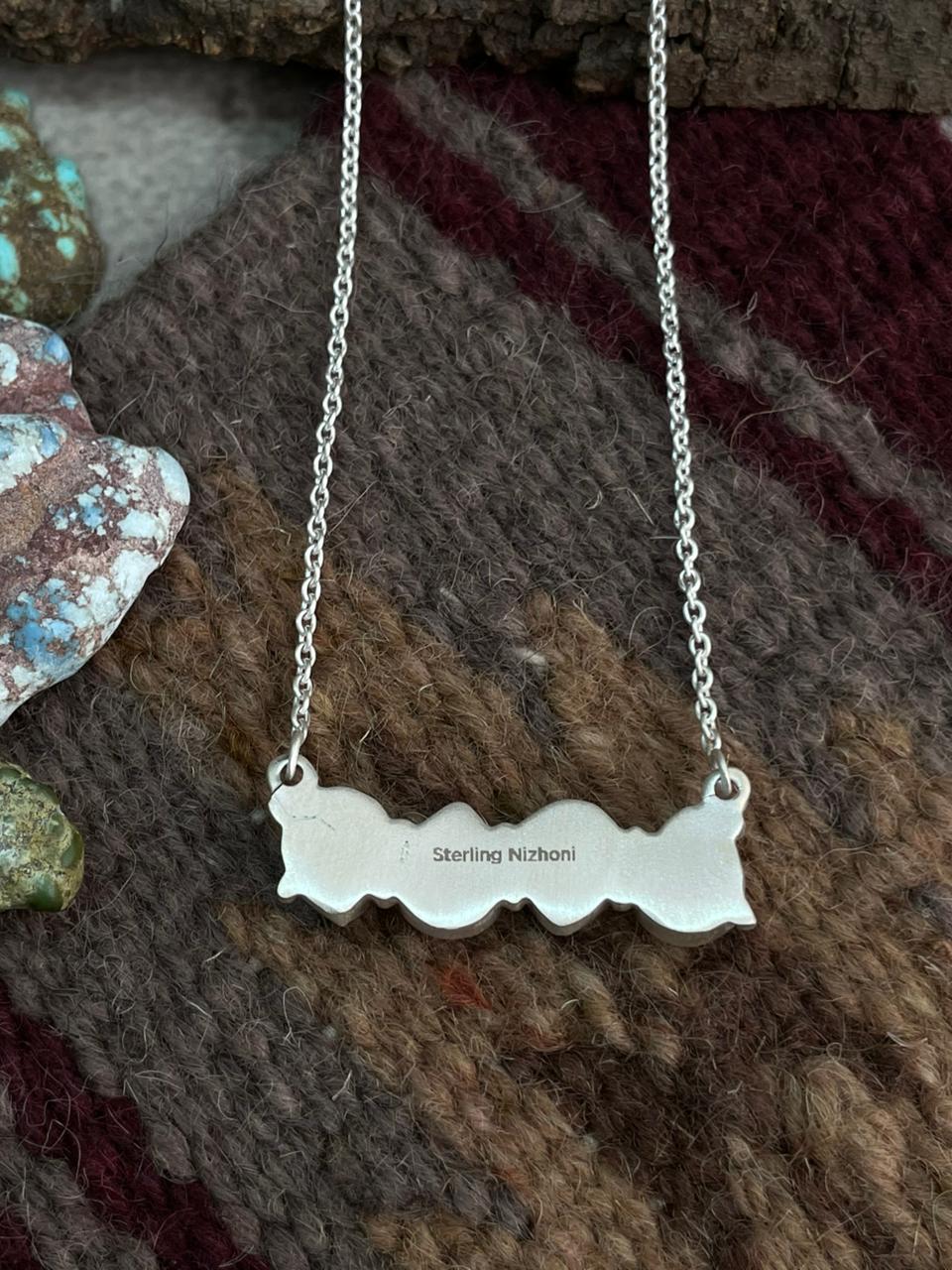 Handmade Sterling Silver Old stock Royston Turquoise Necklace "Signed Nizhoni"