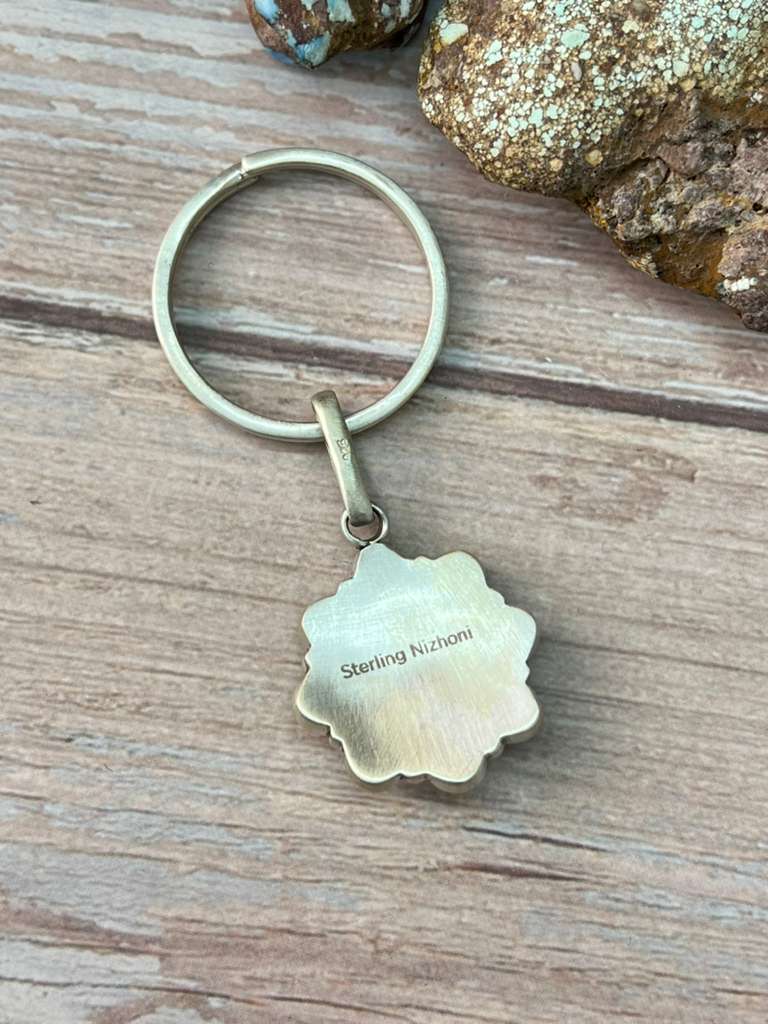 Handmade Sterling Silver Kingman Turquoise Key Chain "Signed Nizhoni"