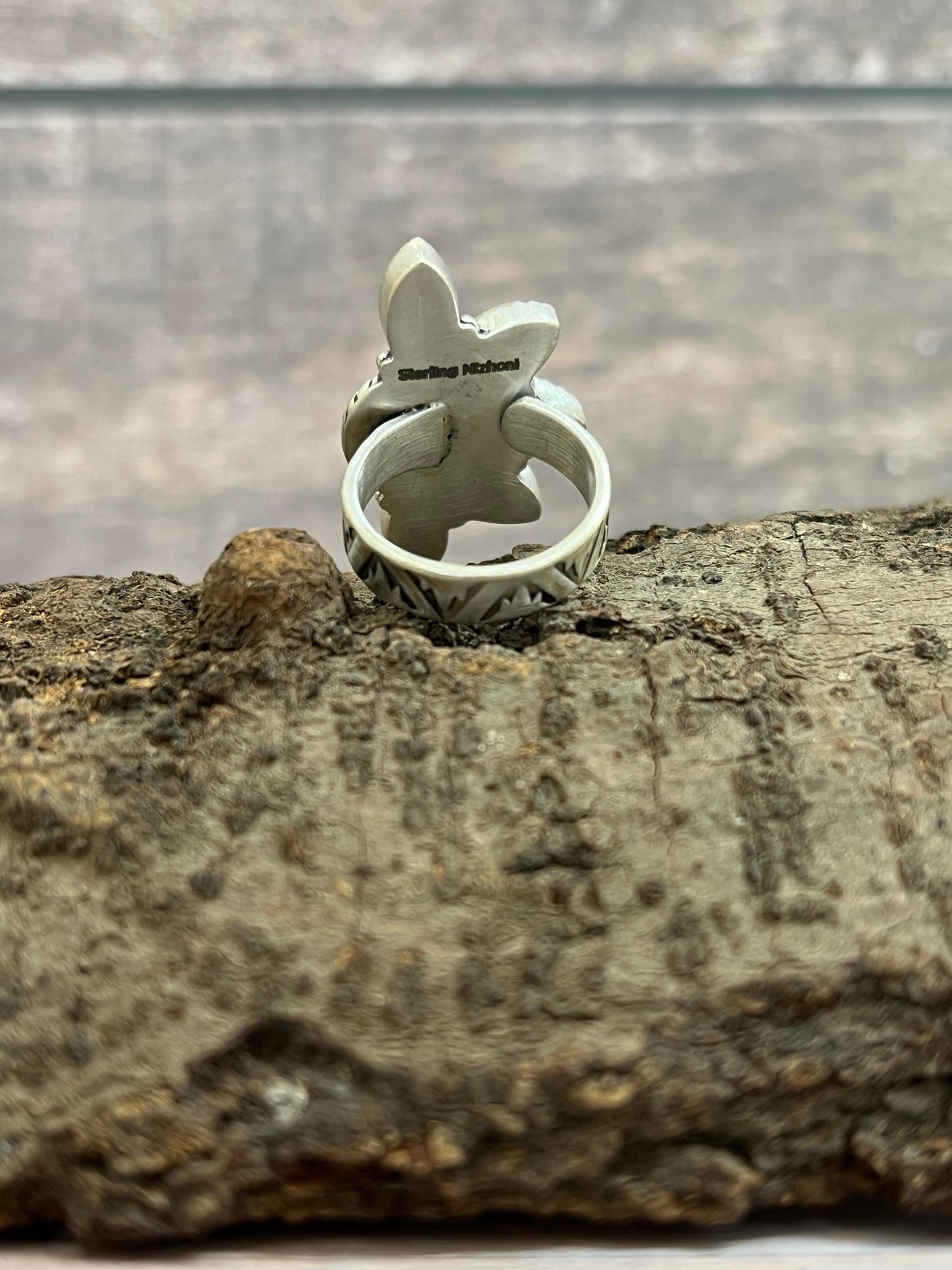 Handmade Sterling Silver Kingman Turquoise Adjustable Crescent Ring with Signed Nizhoni (6)