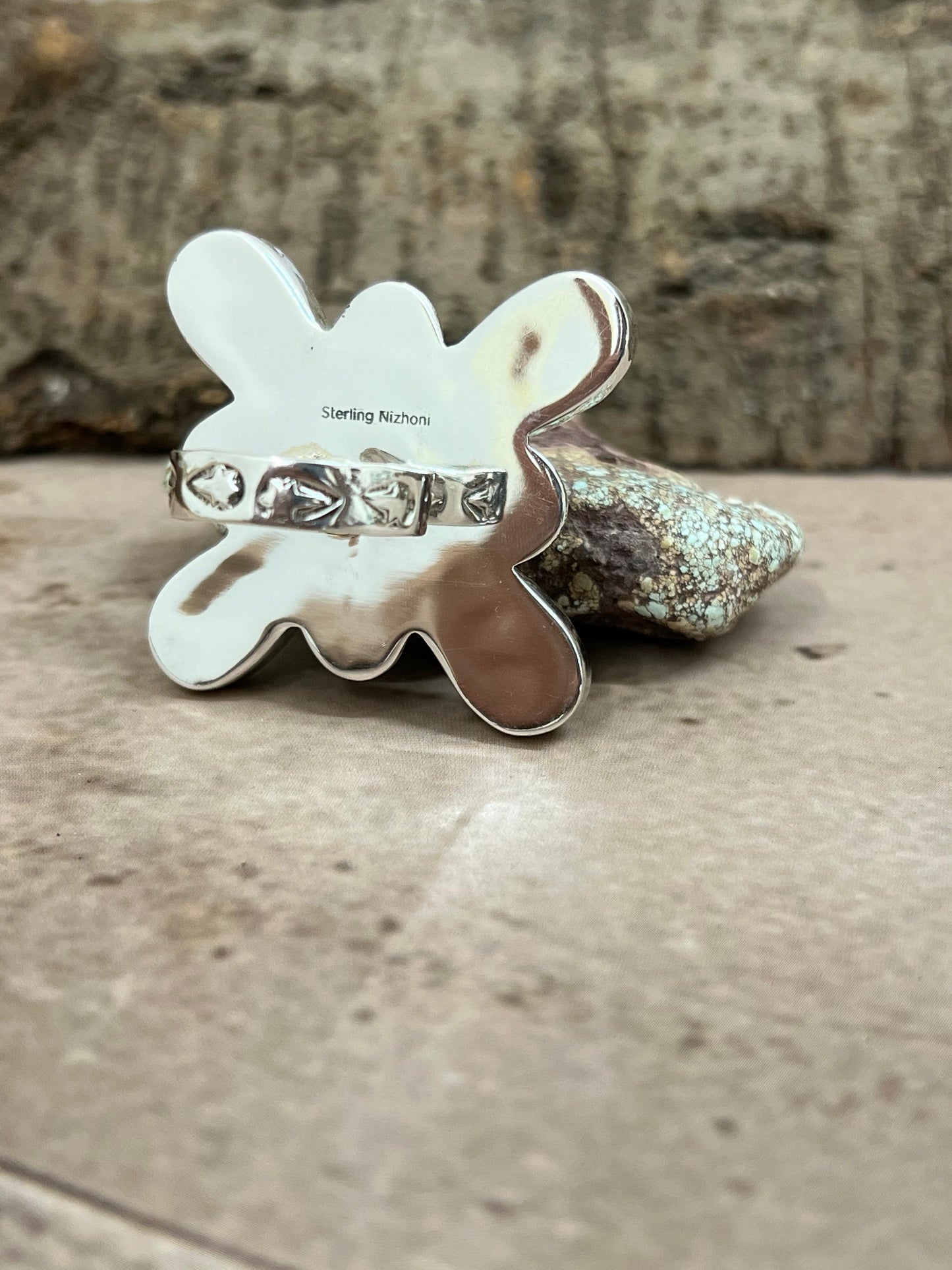 Handmade Sterling Silver Peacock Dahlia with Druzy Adjustable Ring with Signed Nizhoni