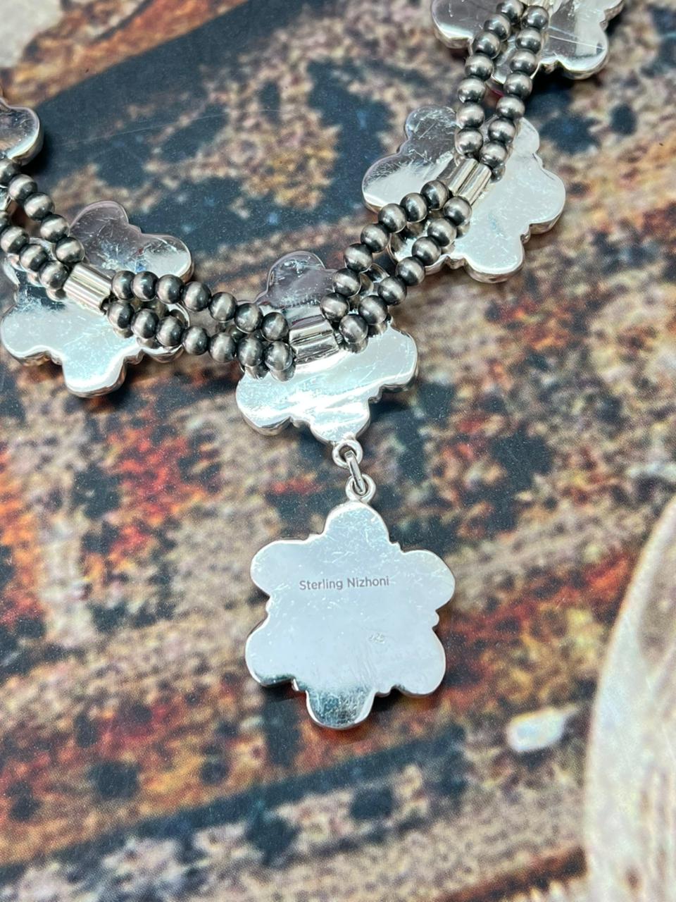 Handmade Sterling Silver Beaded Multi Stone Necklace "Signed Nizhoni"