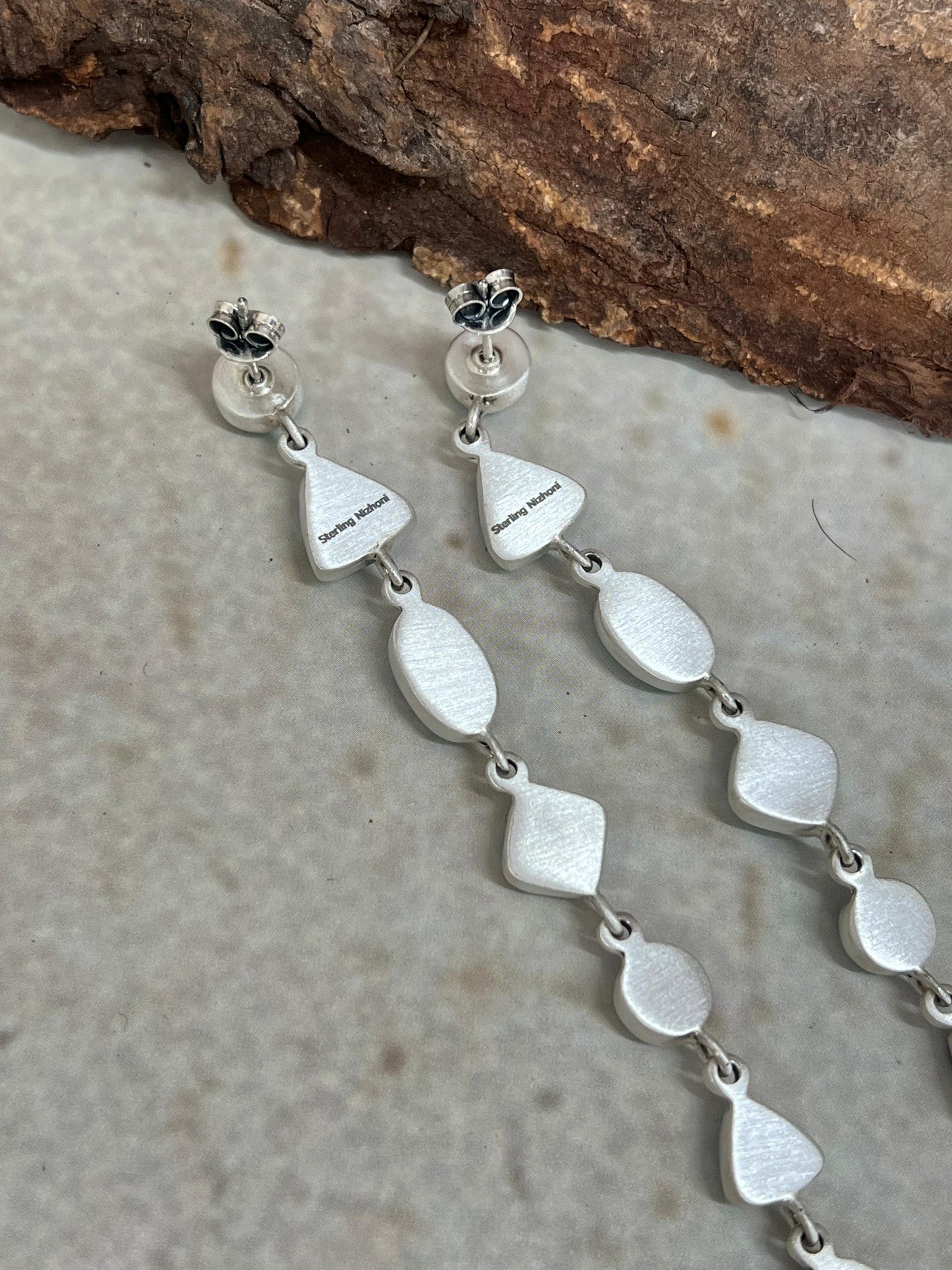 Handmade Sterling Silver White Water Turquoise Dangle Earrings Signed Nizhoni